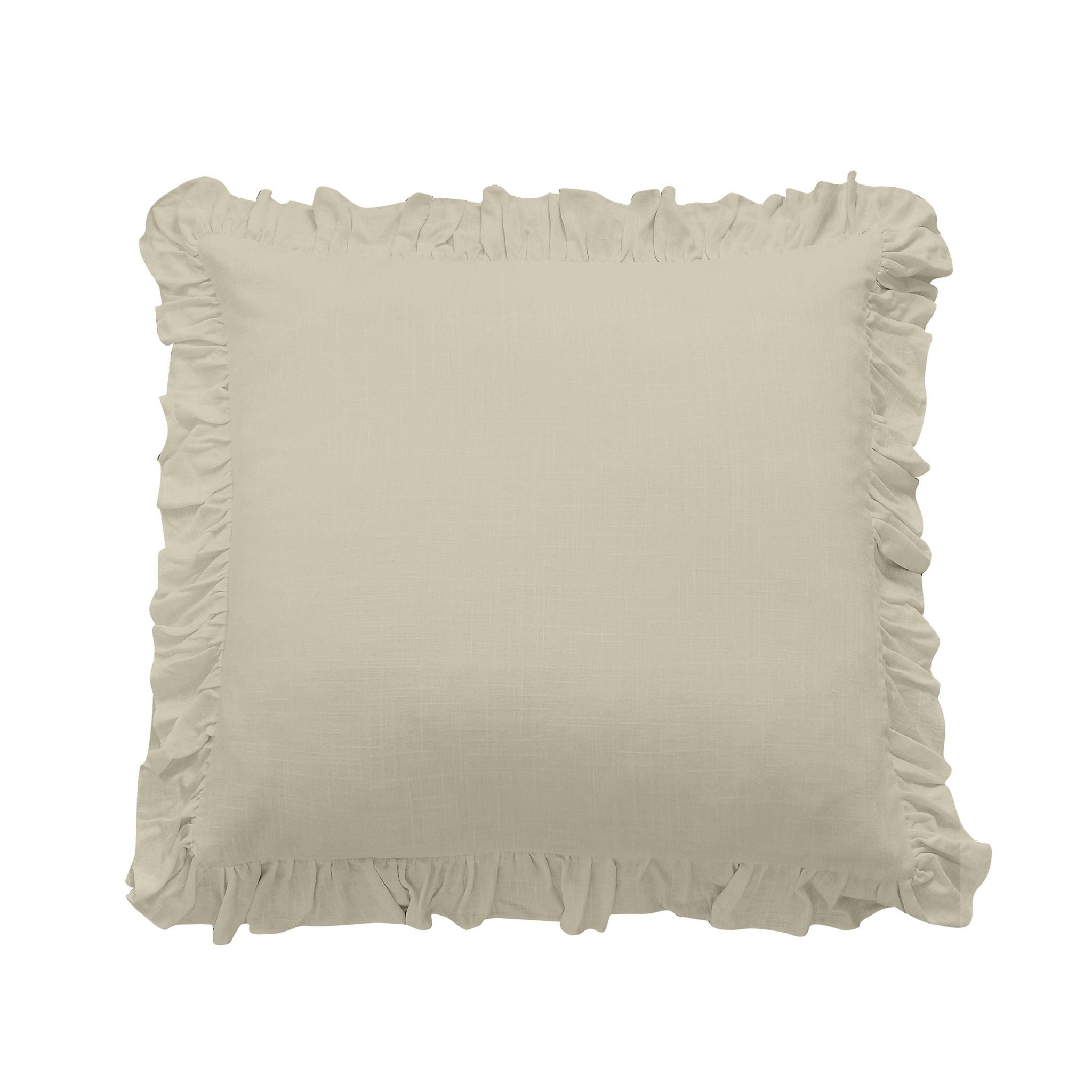 Lily - Washed Linen Ruffled Euro Sham - Light Tan