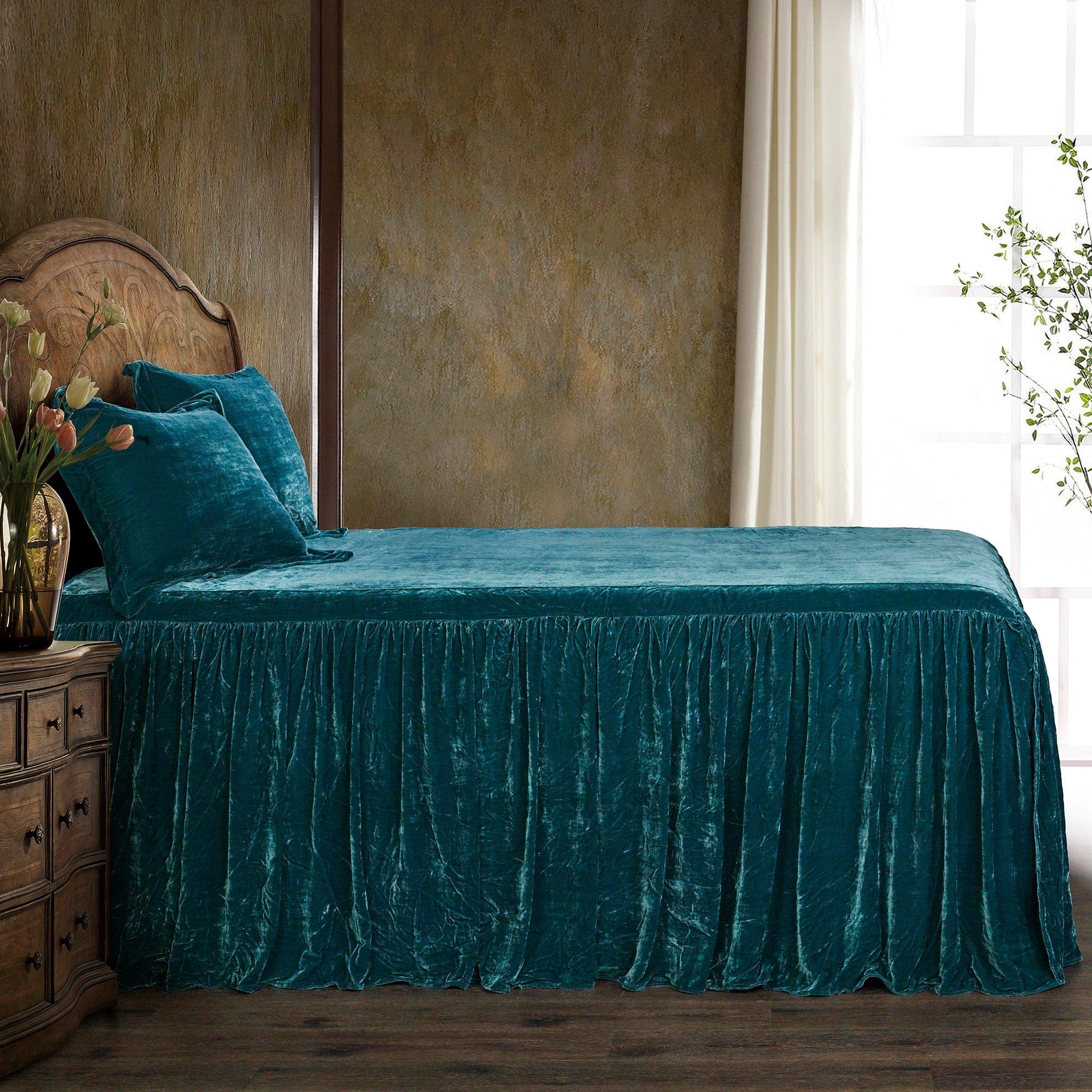 Stella - Queen Faux Silk Velvet Bedspread Set (Set of 3) - Teal
