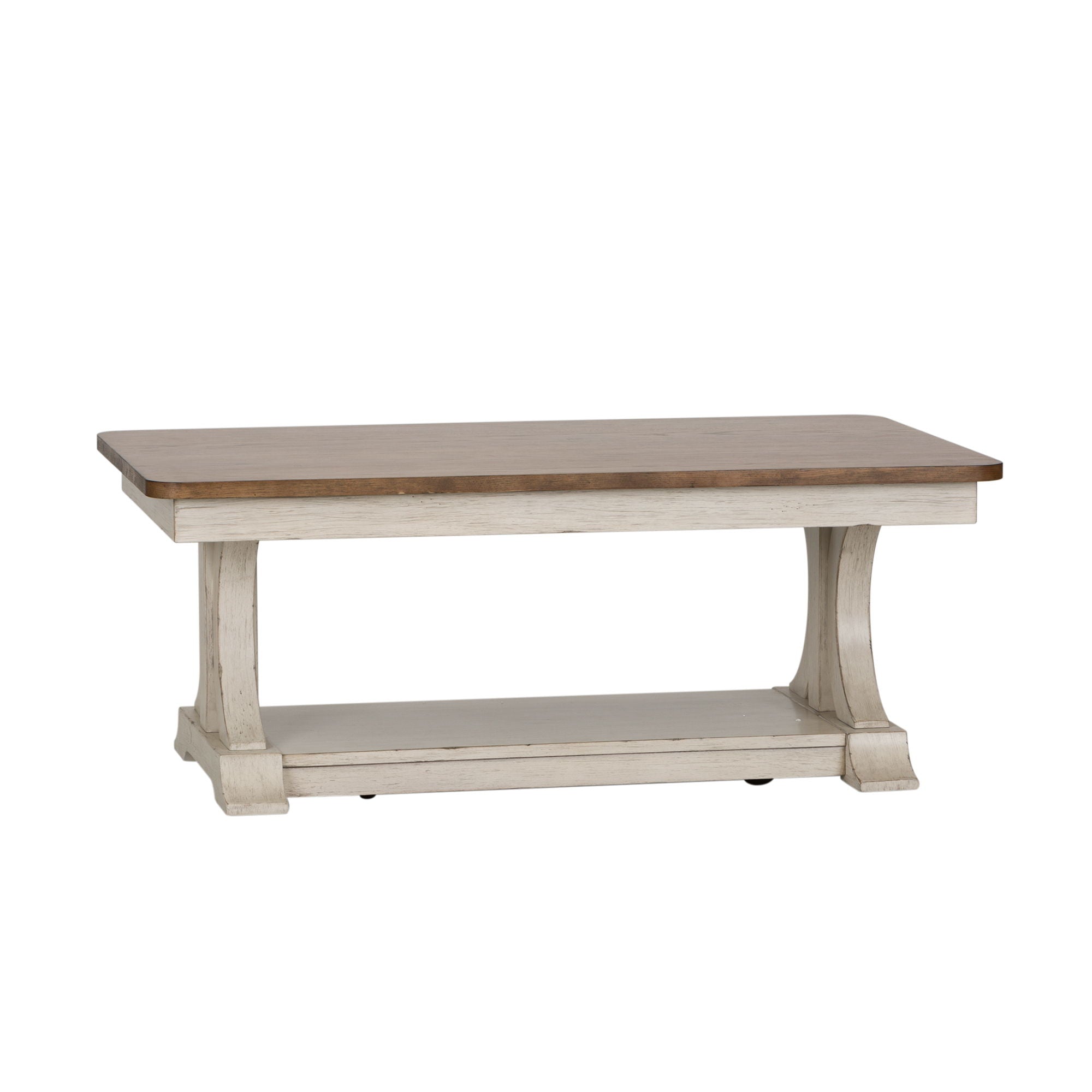 Farmhouse Reimagined - Rectangular Cocktail Table - Antique White / Chestnut Tops