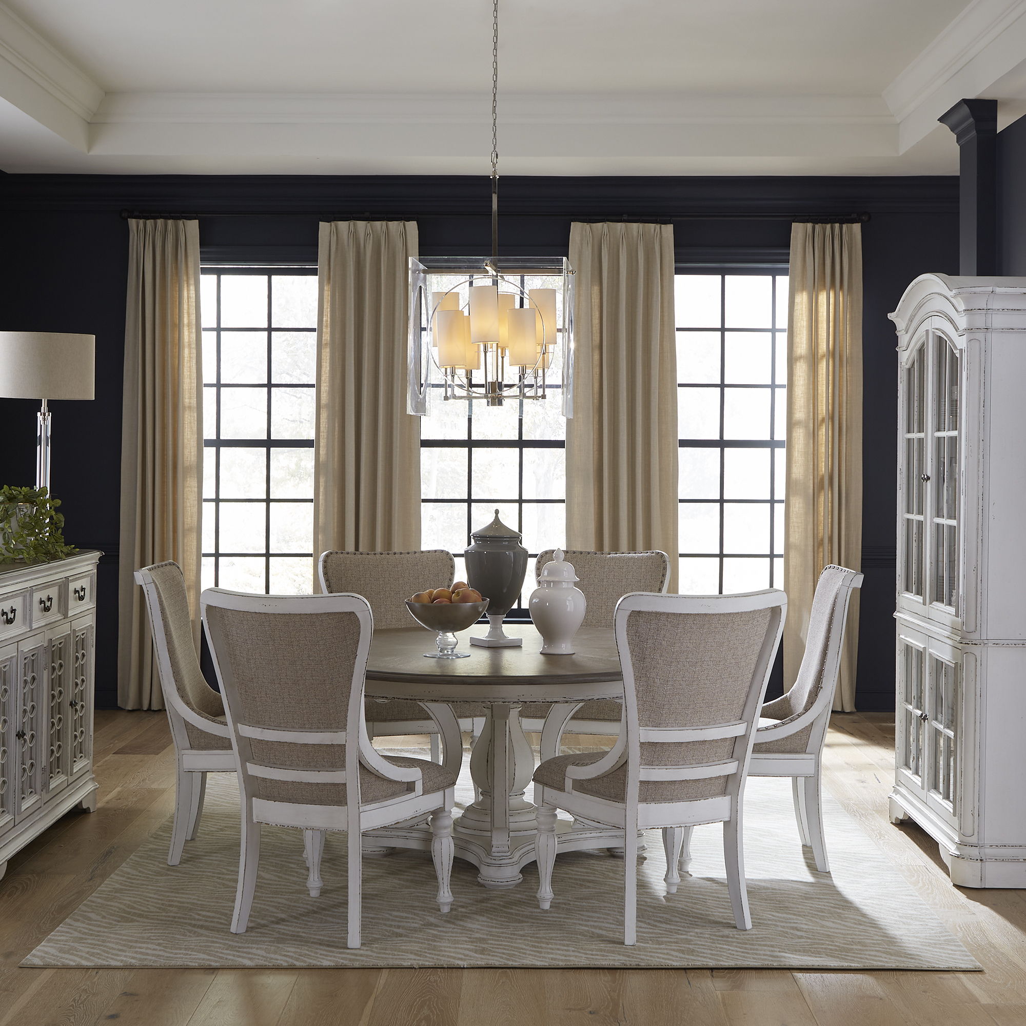 Magnolia Manor - 7 Piece Round Ped Table Set - Antique White