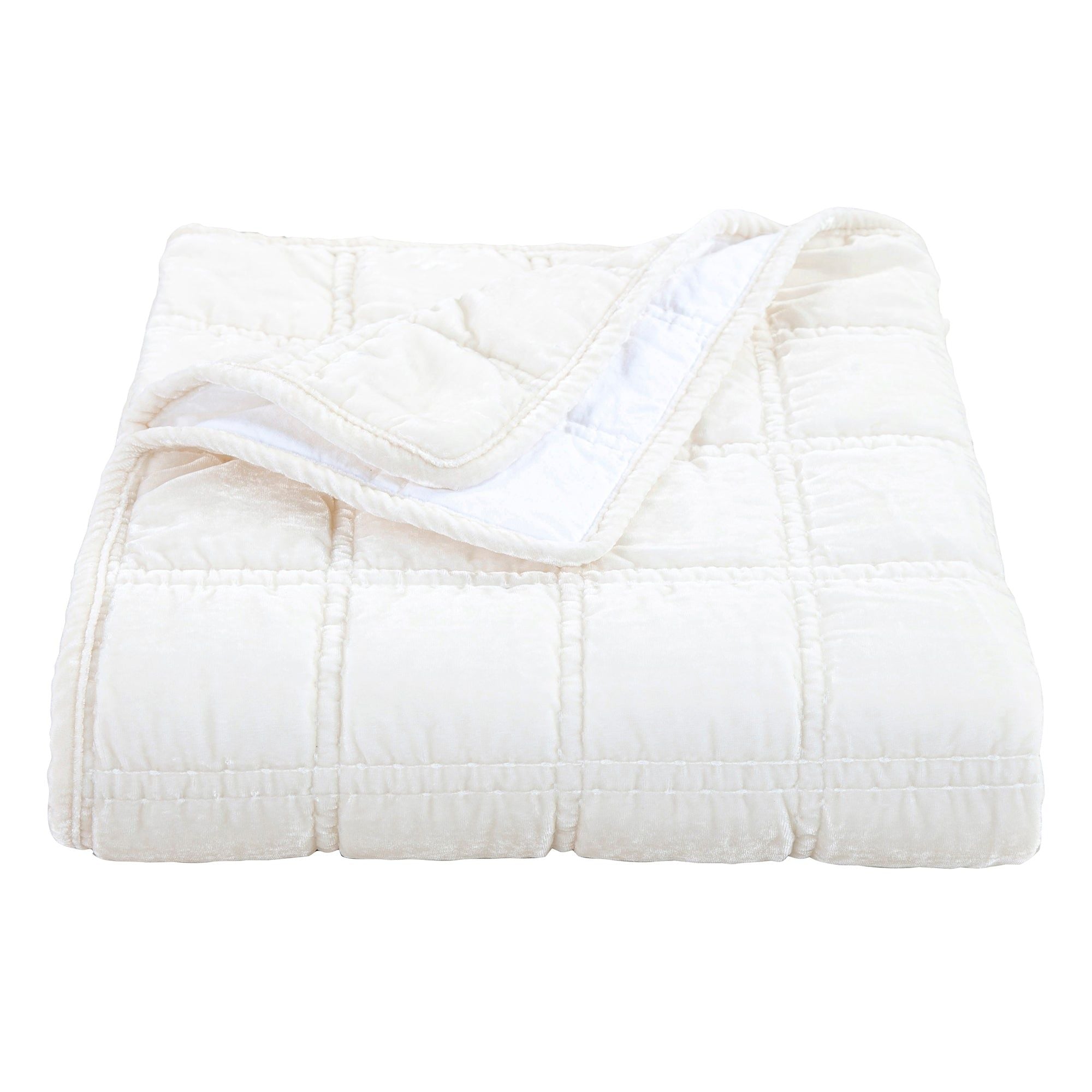 Stella - Faux Silk Velvet Double Box Stitch Throw - Stone