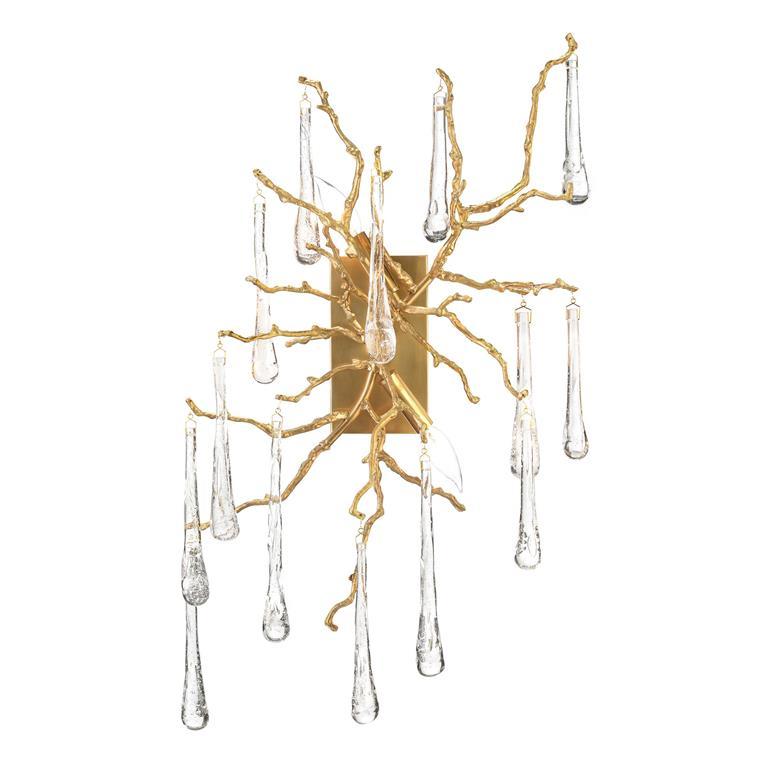 Brass And Glass Teardrop Two-Light Wall Sconce