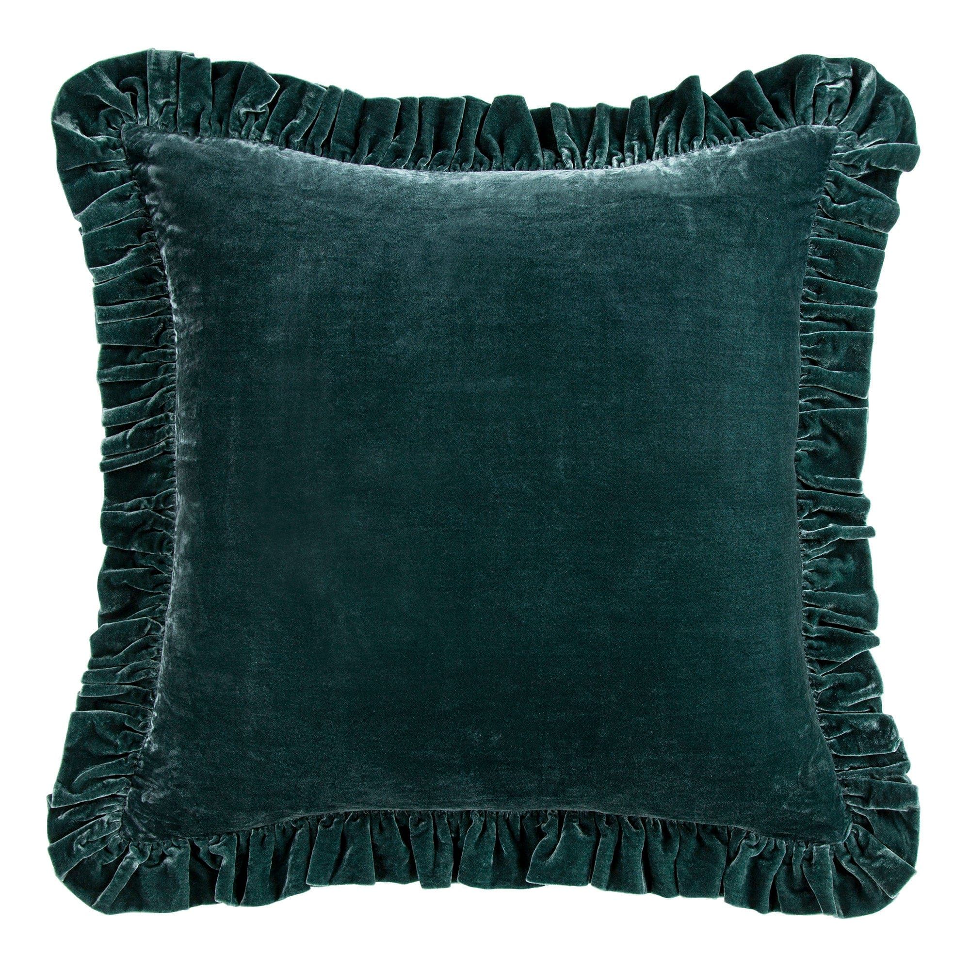 Stella - Faux Silk Velvet Ruffled Euro Sham - Storm Blue