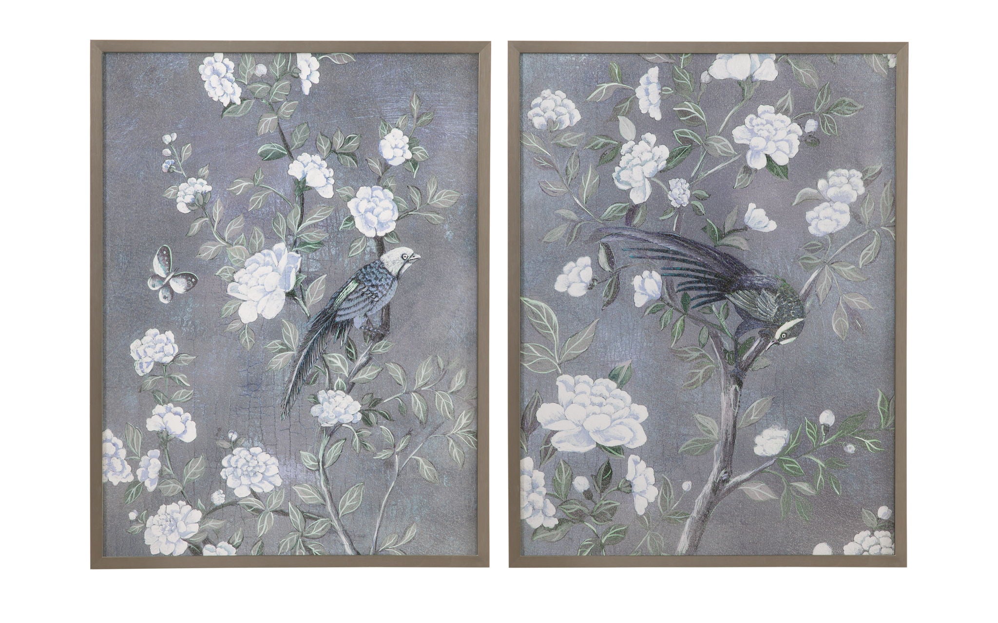 Birds & Blooms II Framed Print - Dark Gray