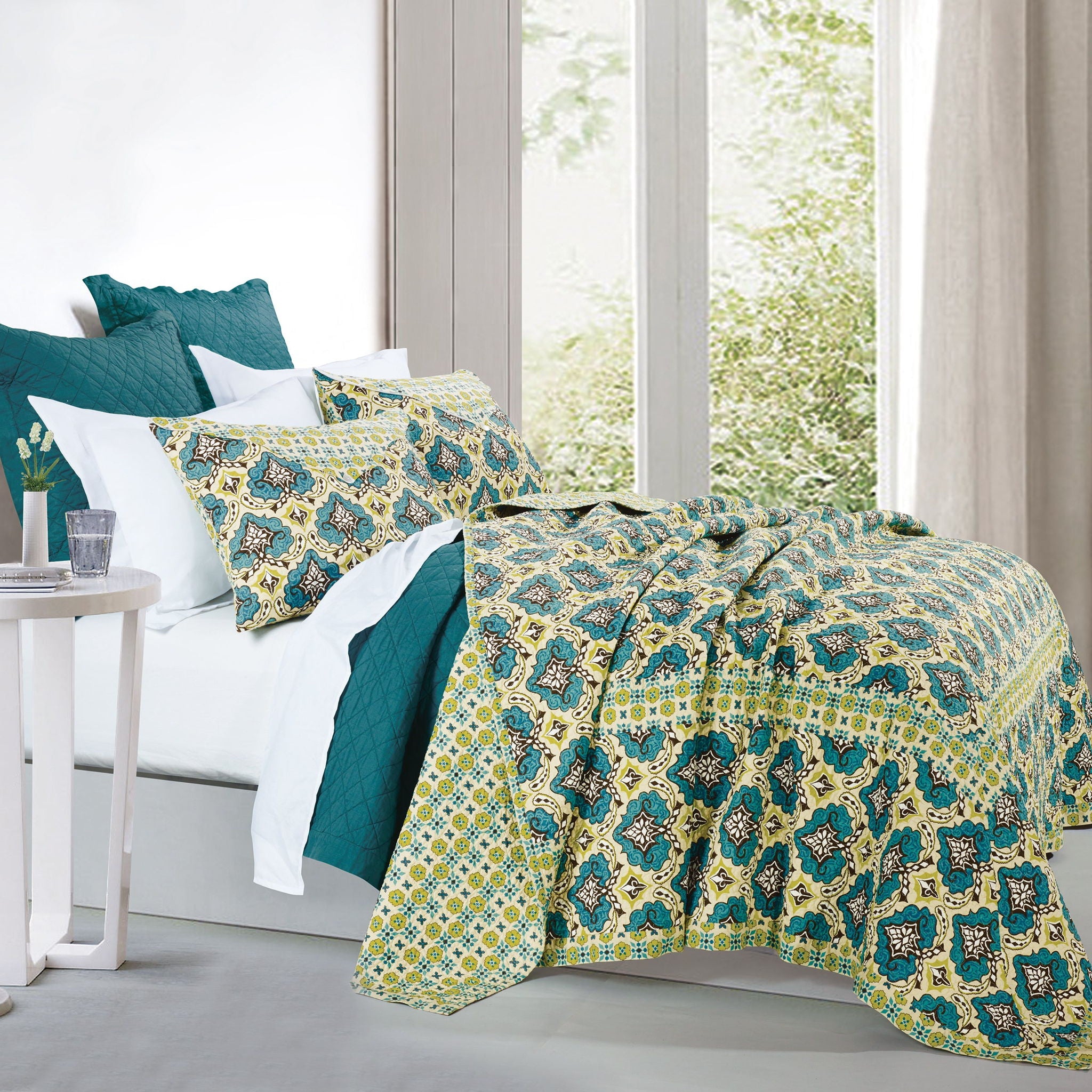 Salado - Twin Reversible Quilt Set (Set of 2) - Turquoise / Green