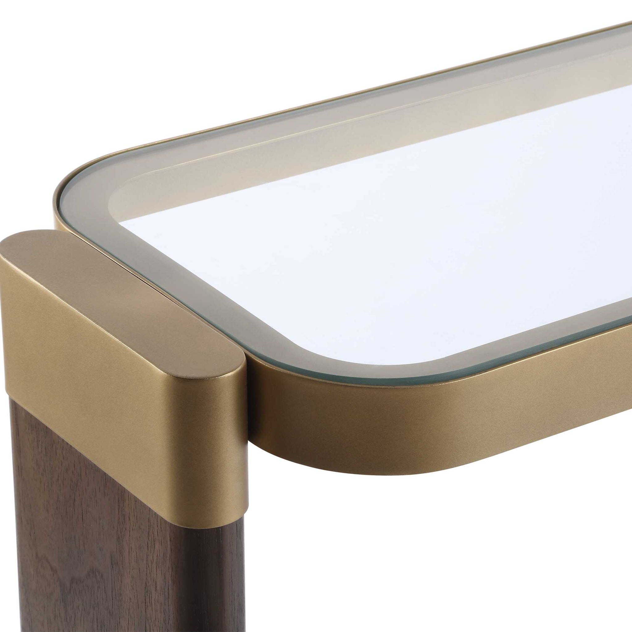 Ryles - Glass Console Table - Brass / Brown / Woodtone