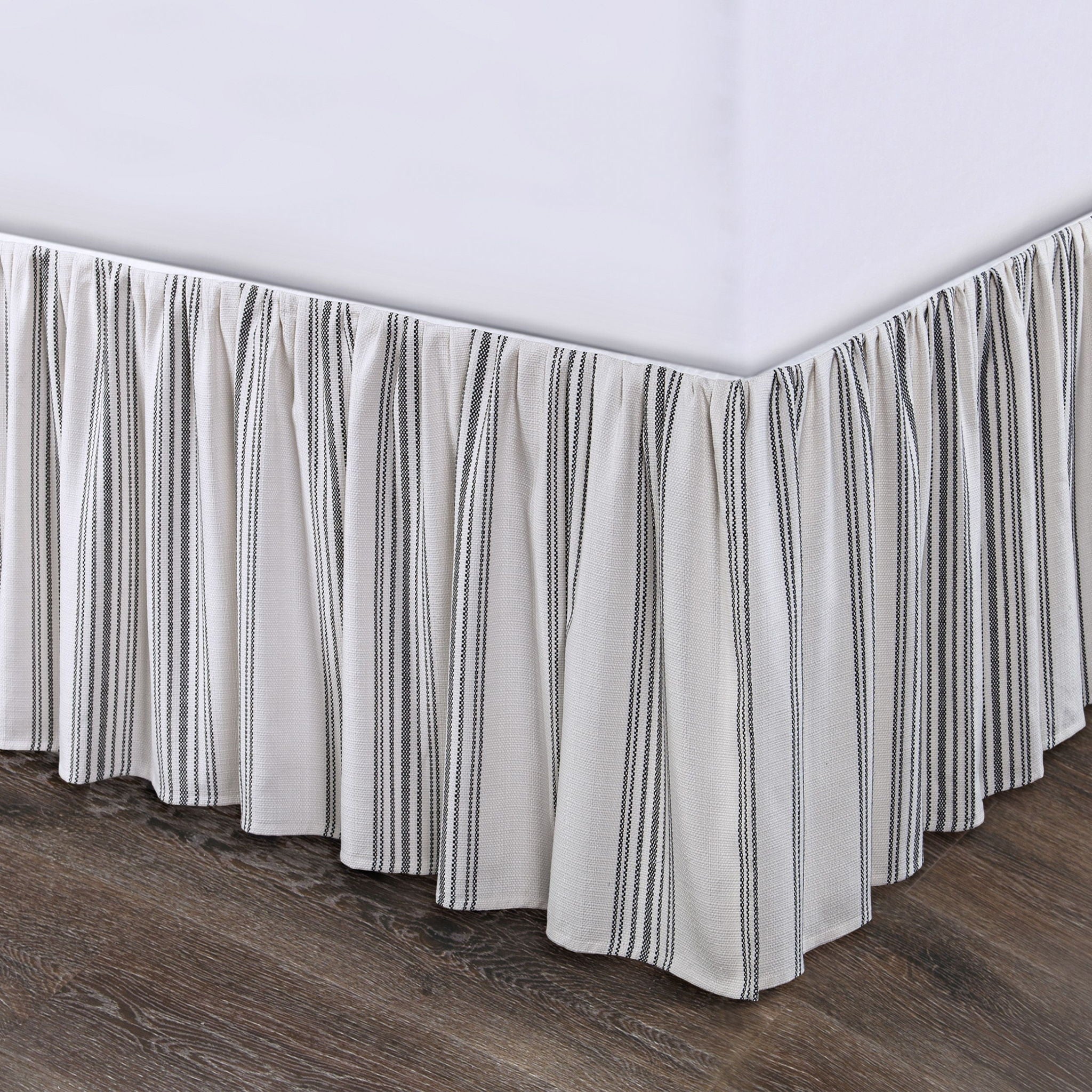 Prescott - King Stripe Bed Skirt - Cream / Black
