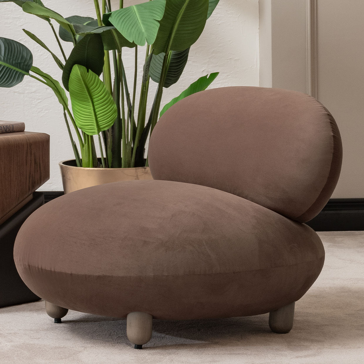 Michael Amini Bristol Point Accent Chair Saddle Brown — lifestyle view