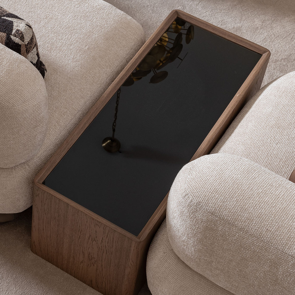 Michael Amini Bristol Point Sectional Table Saddle Brown — lifestyle view