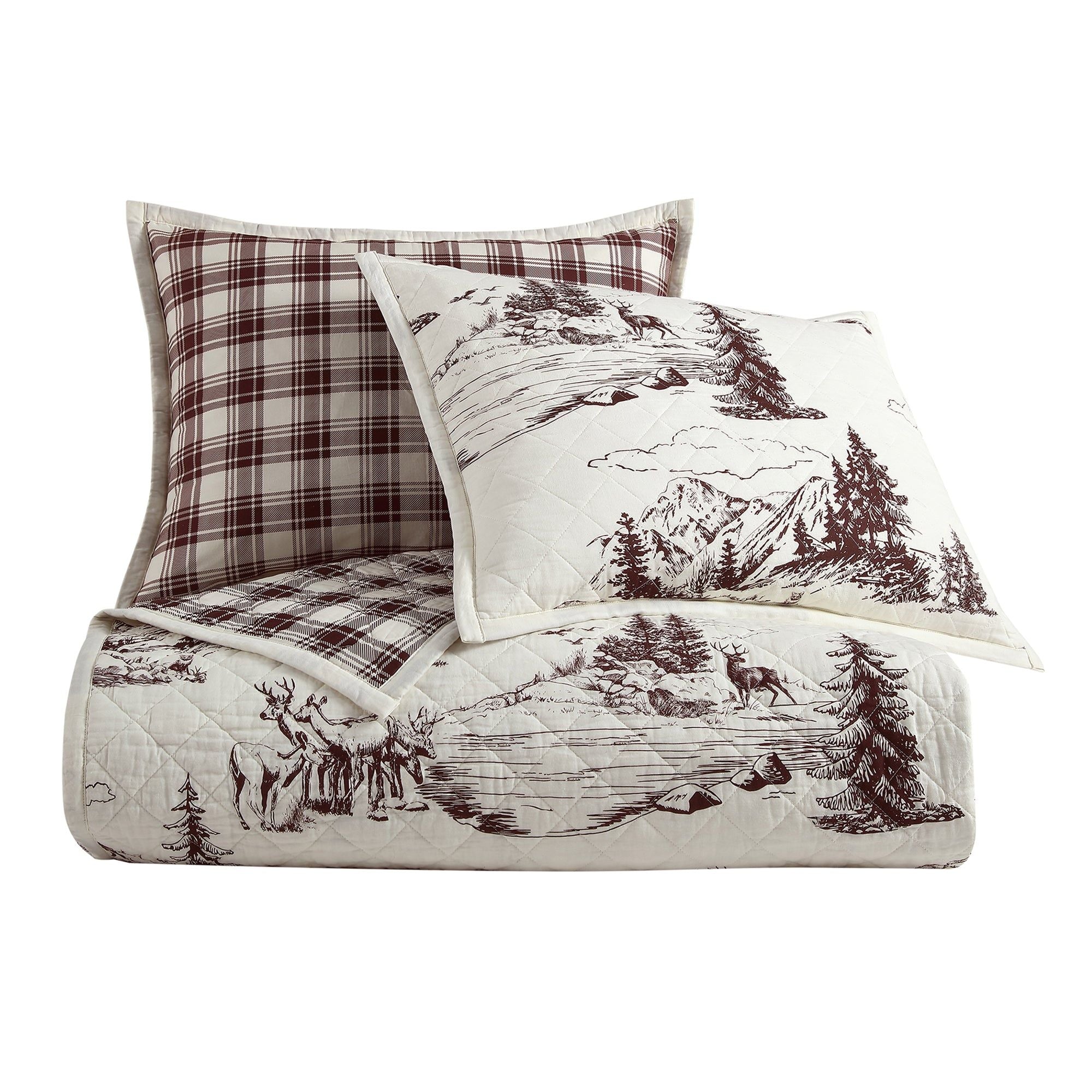 White Pine - Full/Queen Reversible Quilt Set (Set of 3) - White