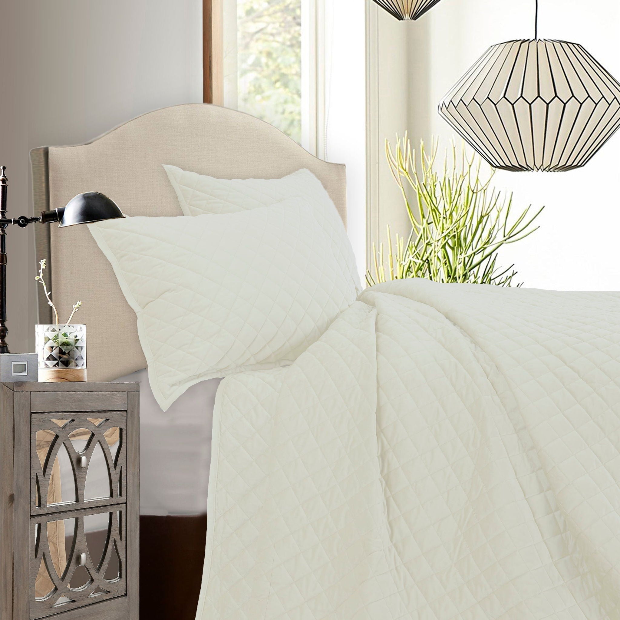 Velvet Diamond - King Quilt Set (Set of 3) - Cream
