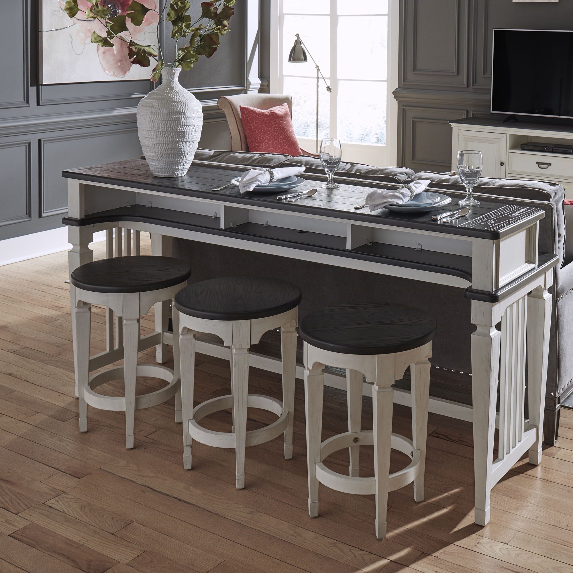 Allyson Park - 4 Piece Dining Room Set - Wirebrushed White / Charcoal