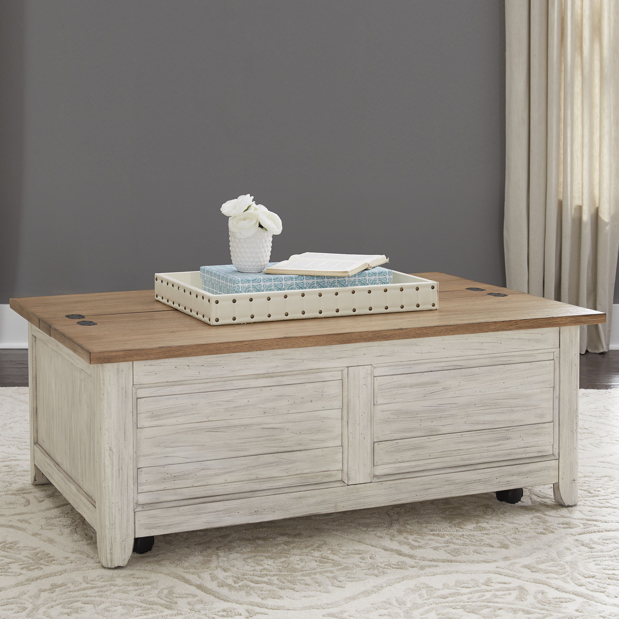 Farmhouse Reimagined - Storage Trunk - Antique White / Chestnut Tops