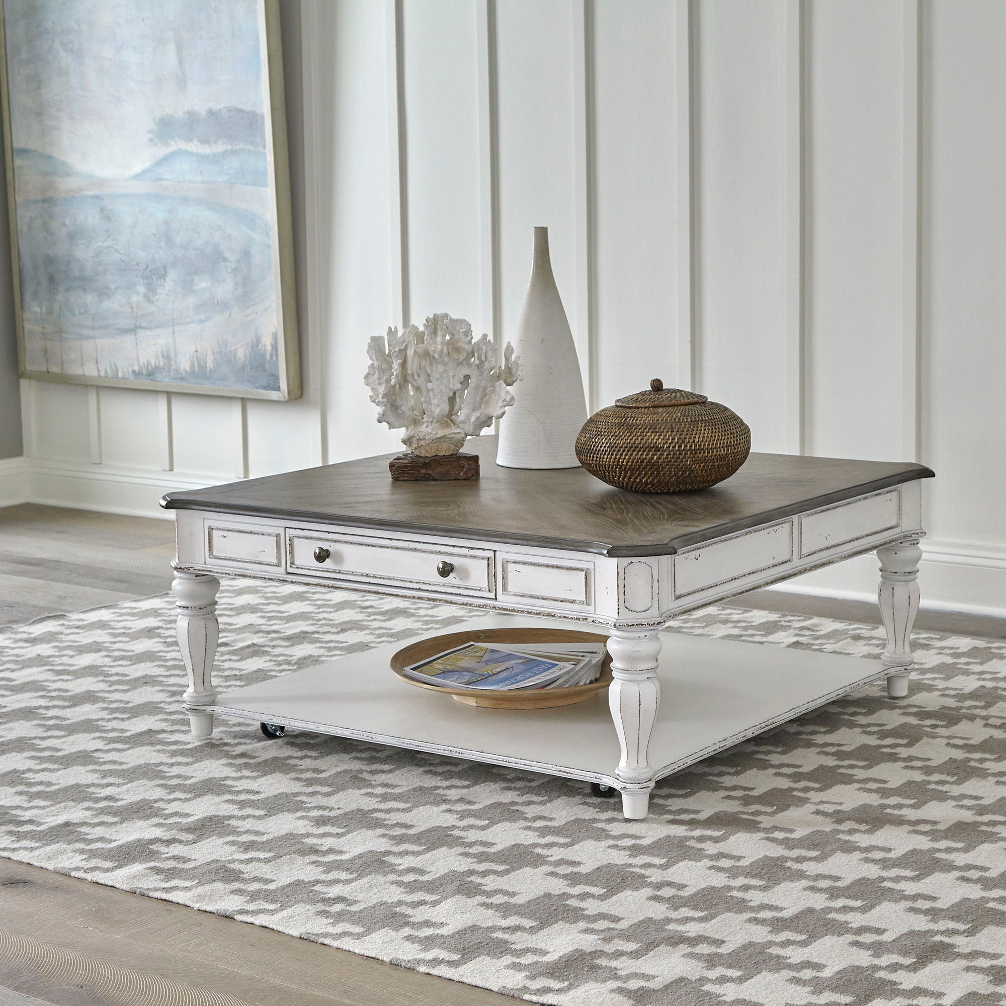 Magnolia Manor - Oversized Square Cocktail Table - Antique White
