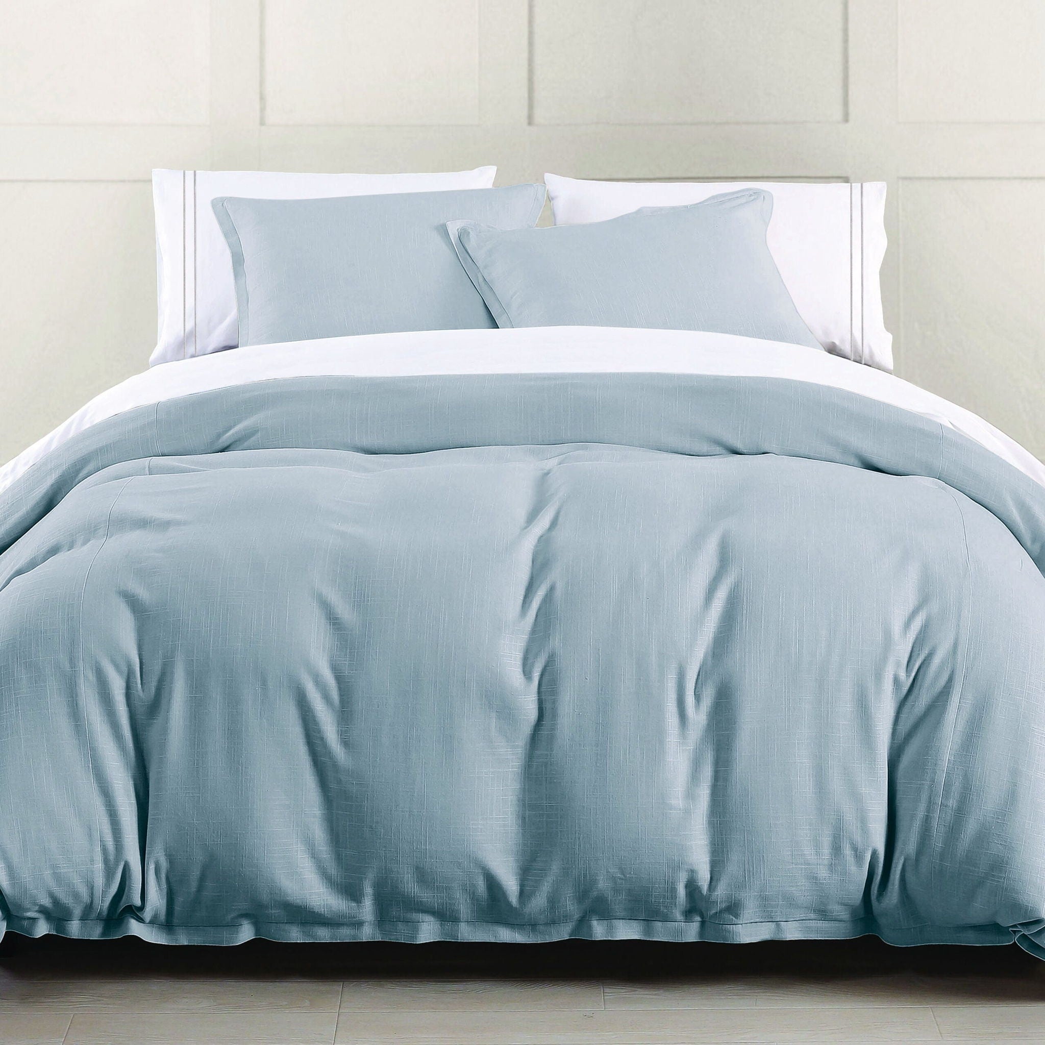 Hera - Queen Washed Linen Flange Duvet Cover Set (Set of 3) - Ligh Blue