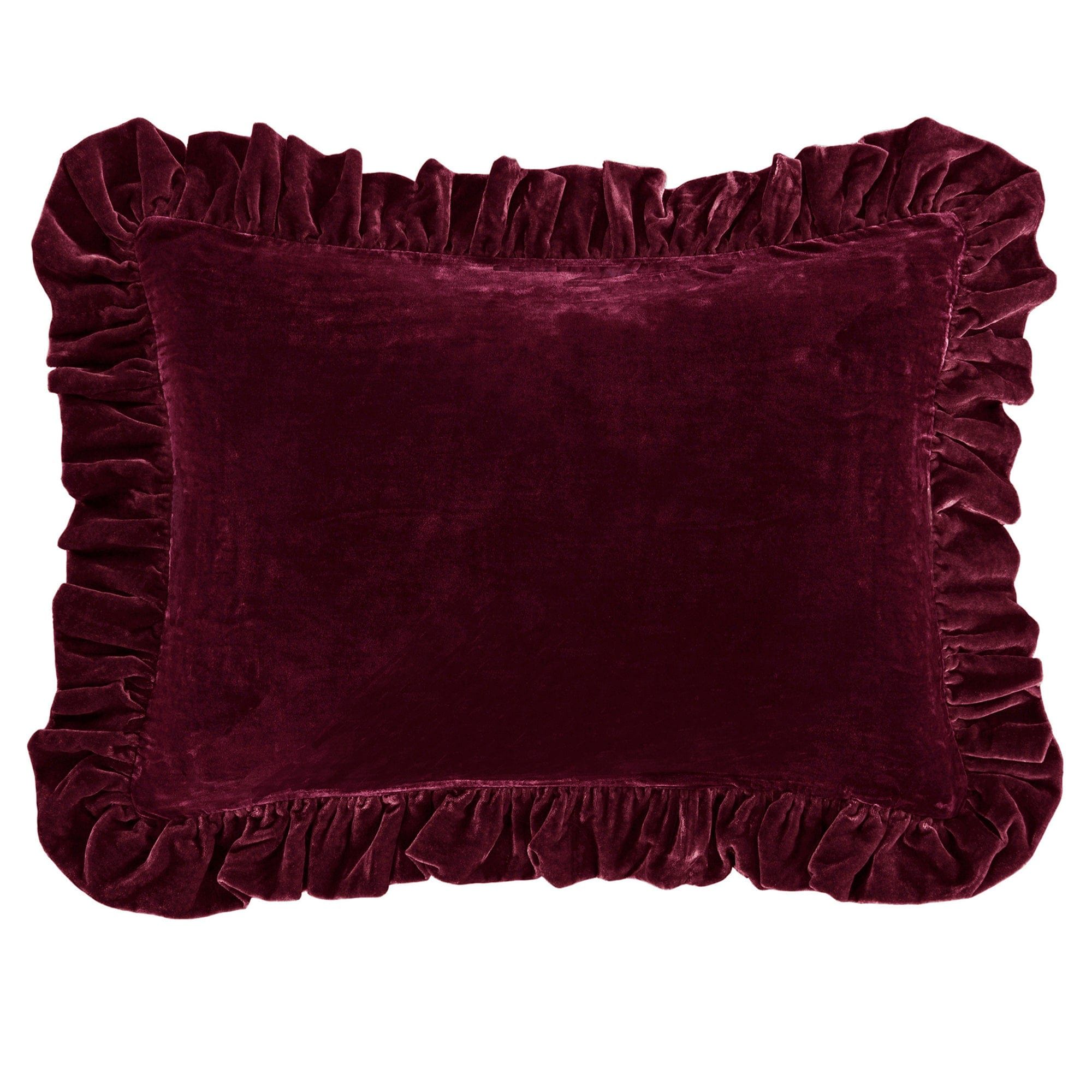 Stella - Faux Silk Velvet Ruffled Dutch Euro Pillow - Garnet Red