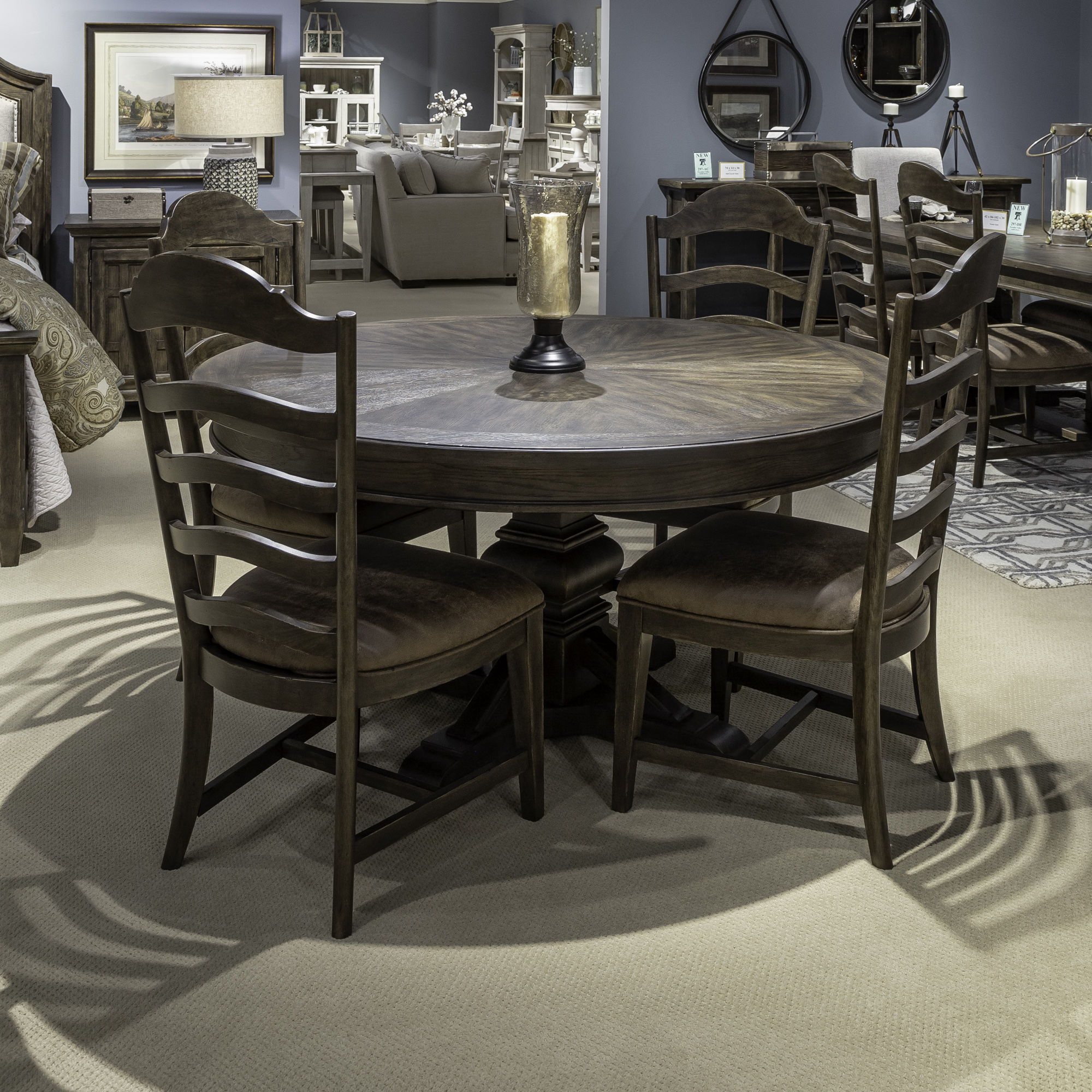 Paradise Valley - 5 Piece Pedestal Table Set - Saddle Brown