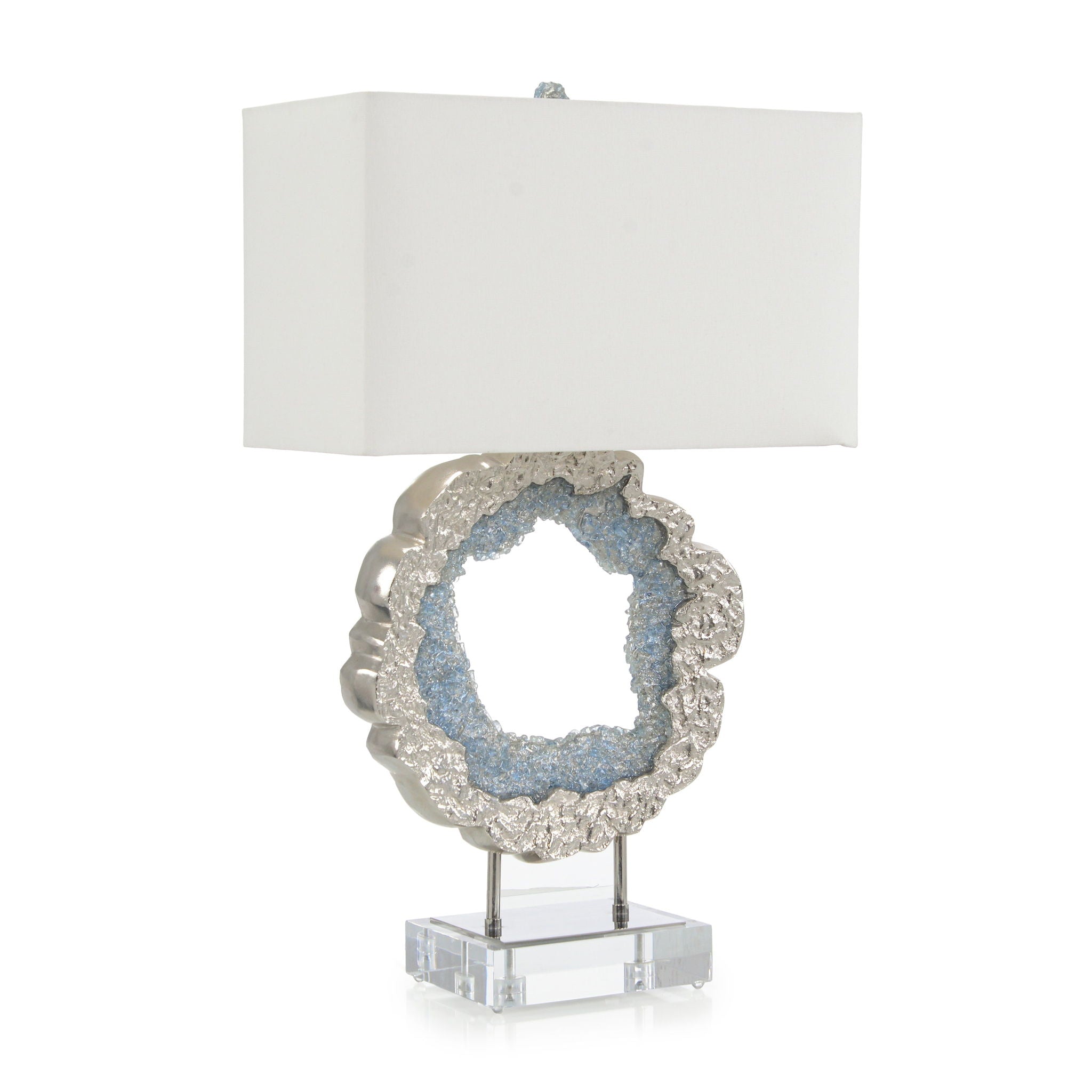 Hammered Nickel and Sea Blue Geode Table Lamp