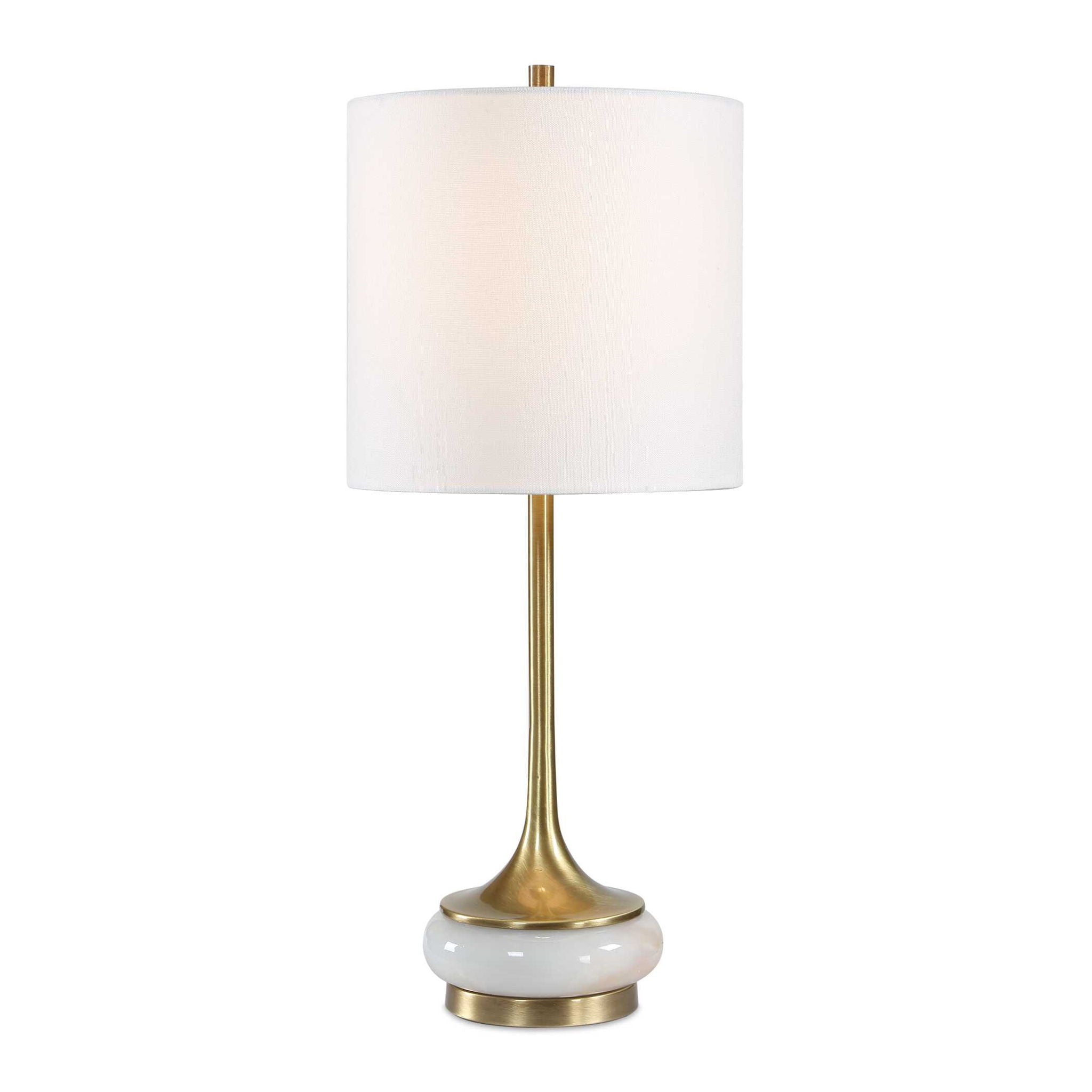 Molena - Brass & Pearly Stone Table Lamp - Brass,Gold,White