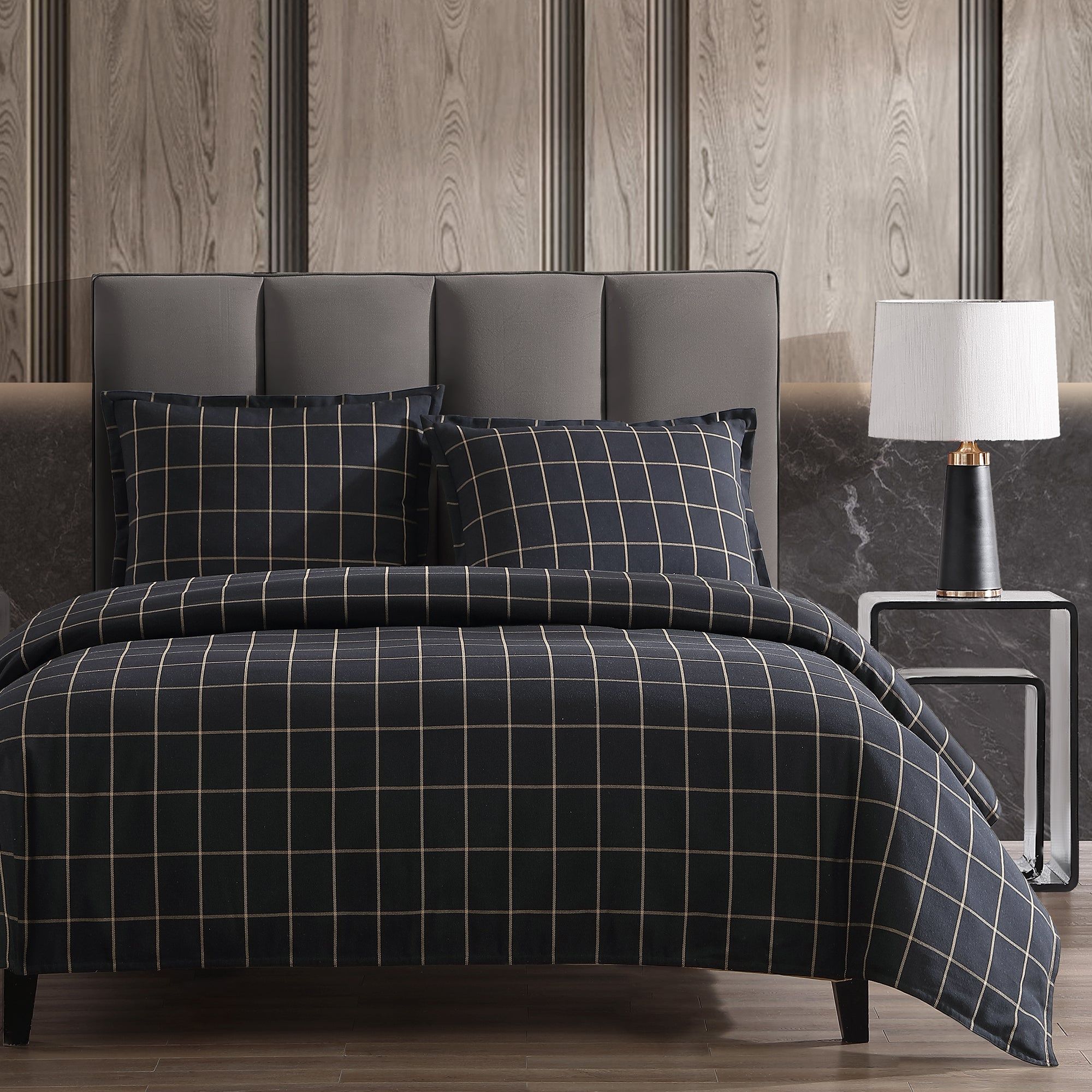 Windowpane - Queen Plaid Comforter Set (Set of 3) - Black
