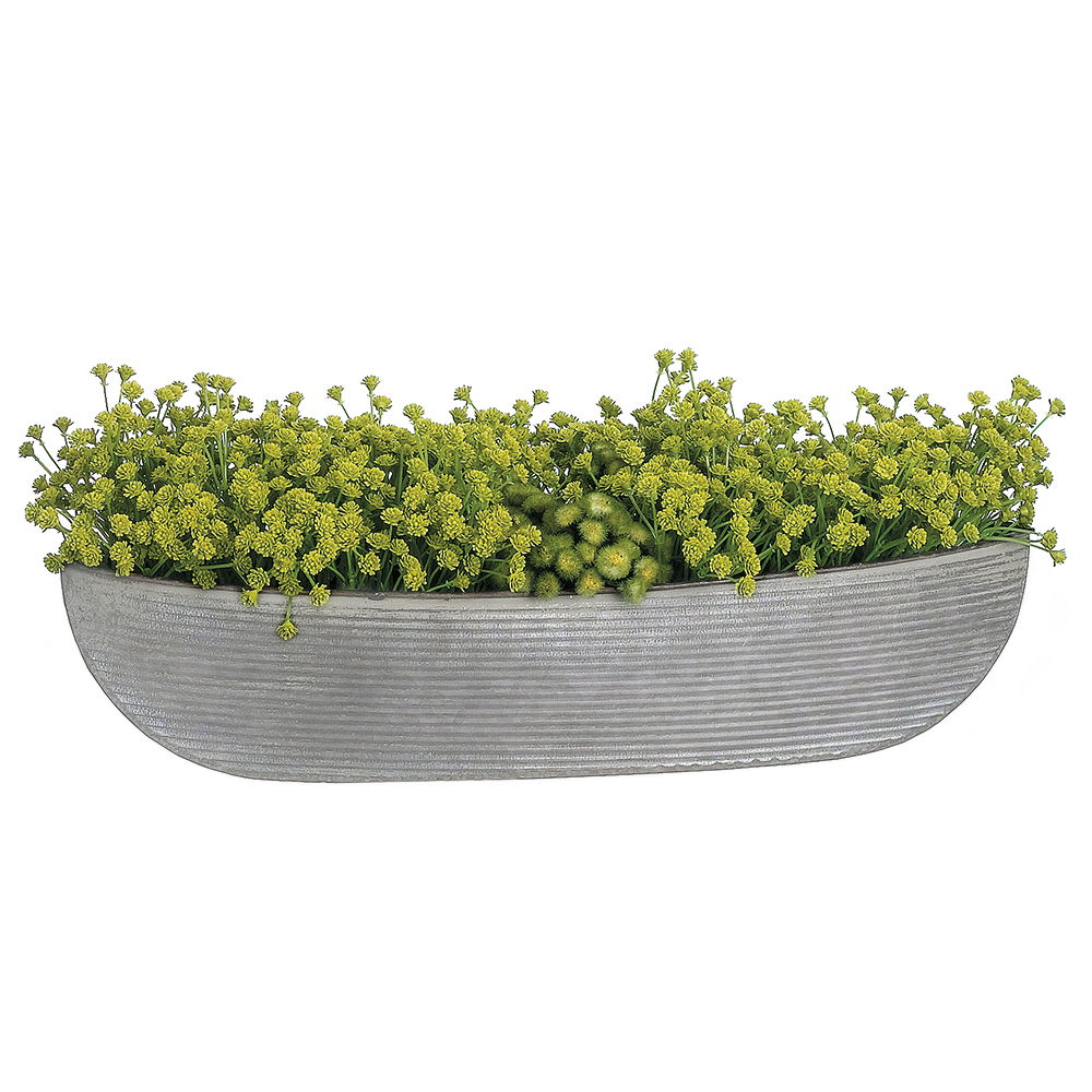 Baby's Breath/Meadow Flower in Tin Oval Container Green