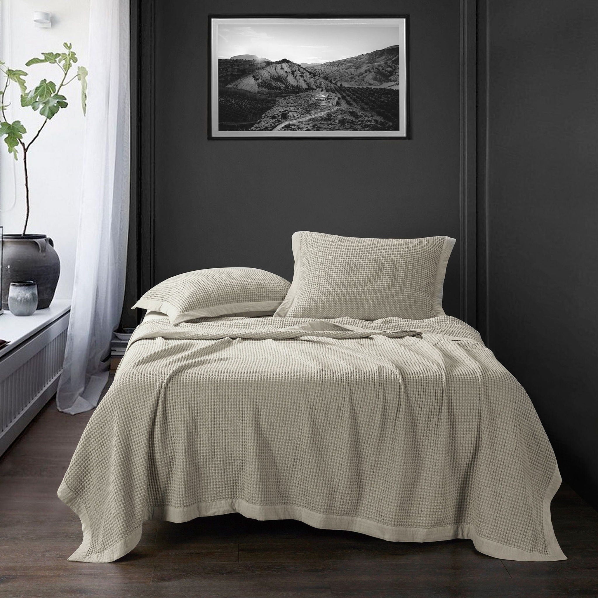 Stonewashed Cotton Waffle Weave - Full/Queen Coverlet Set (Set of 3) - Light Tan