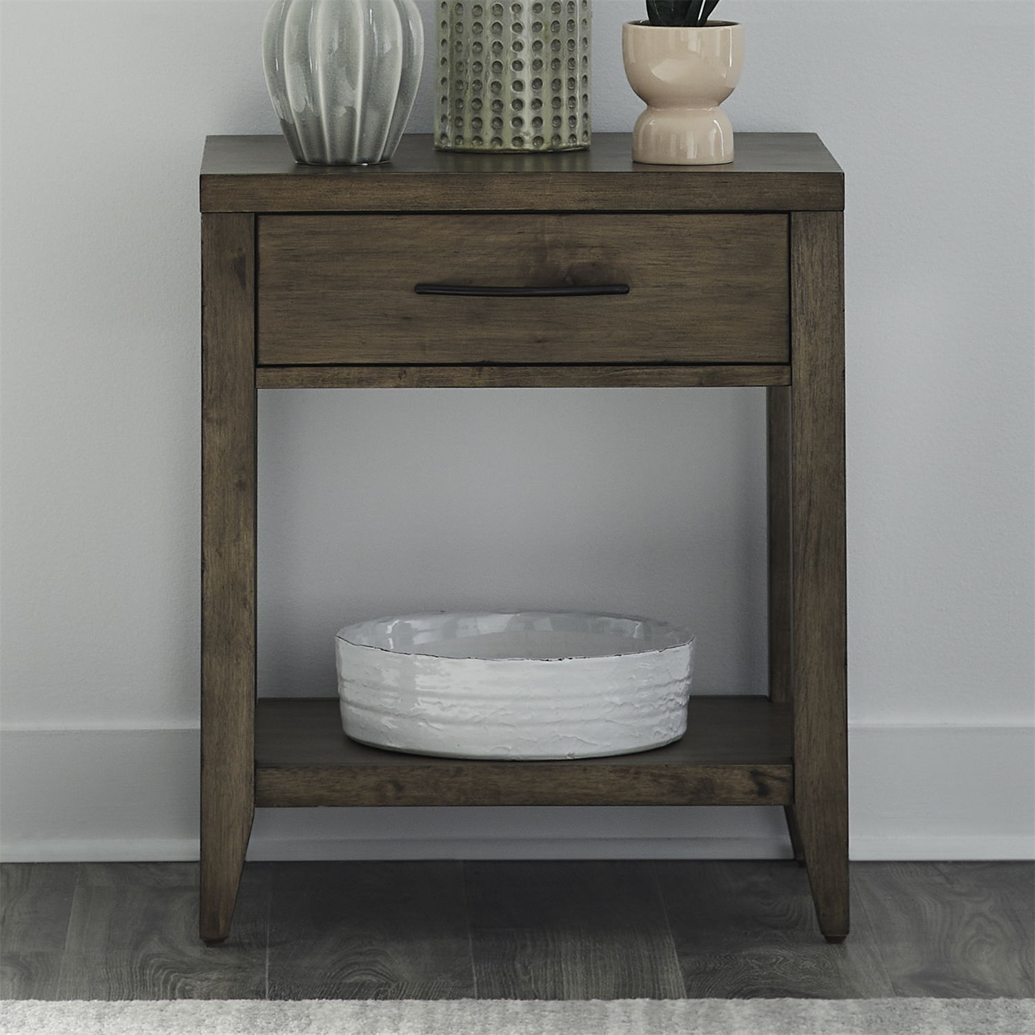Shaker Lakes - Open Nightstand With Charging Station - Harvest Brown