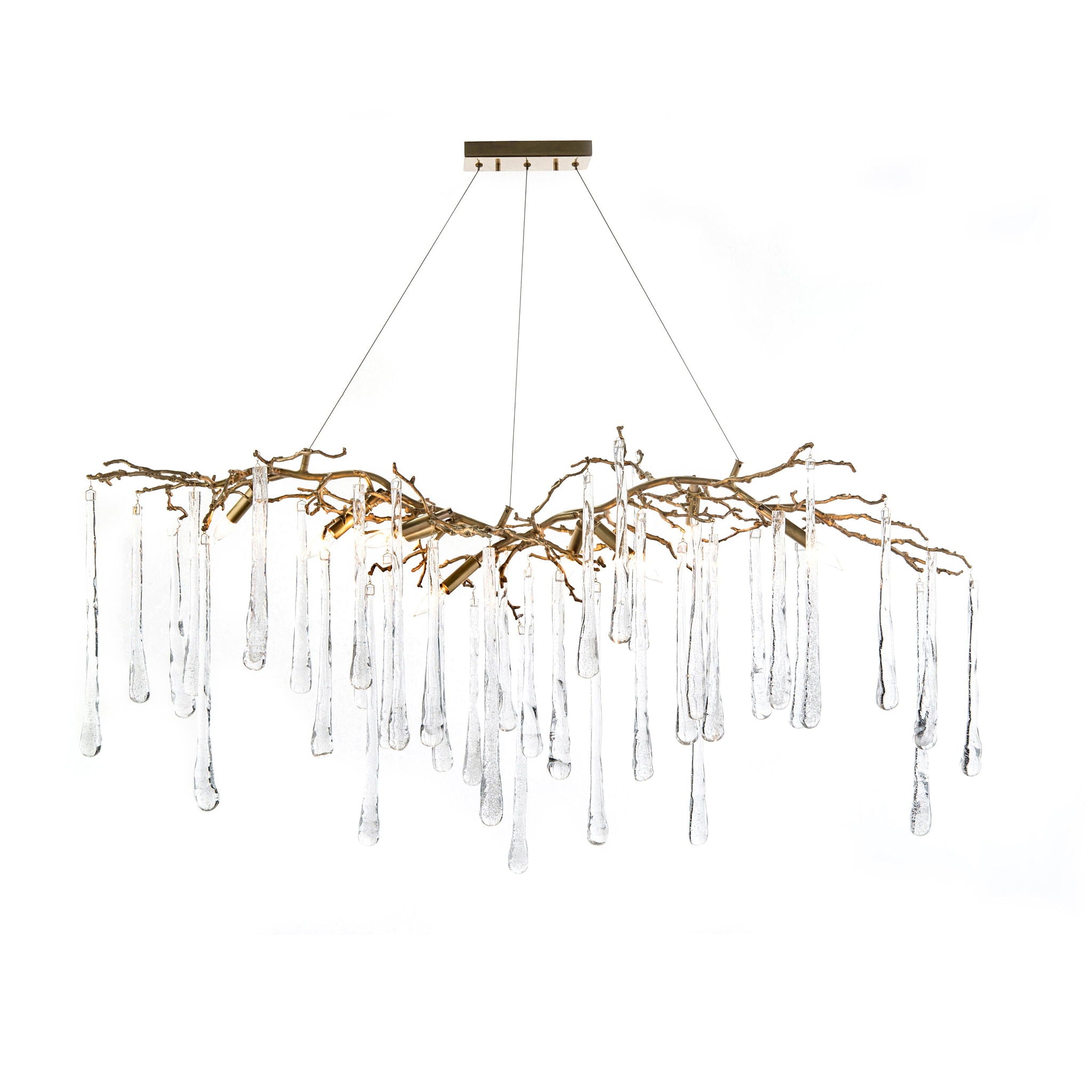 Brass and Glass Teardrop Nine-Light Chandelier