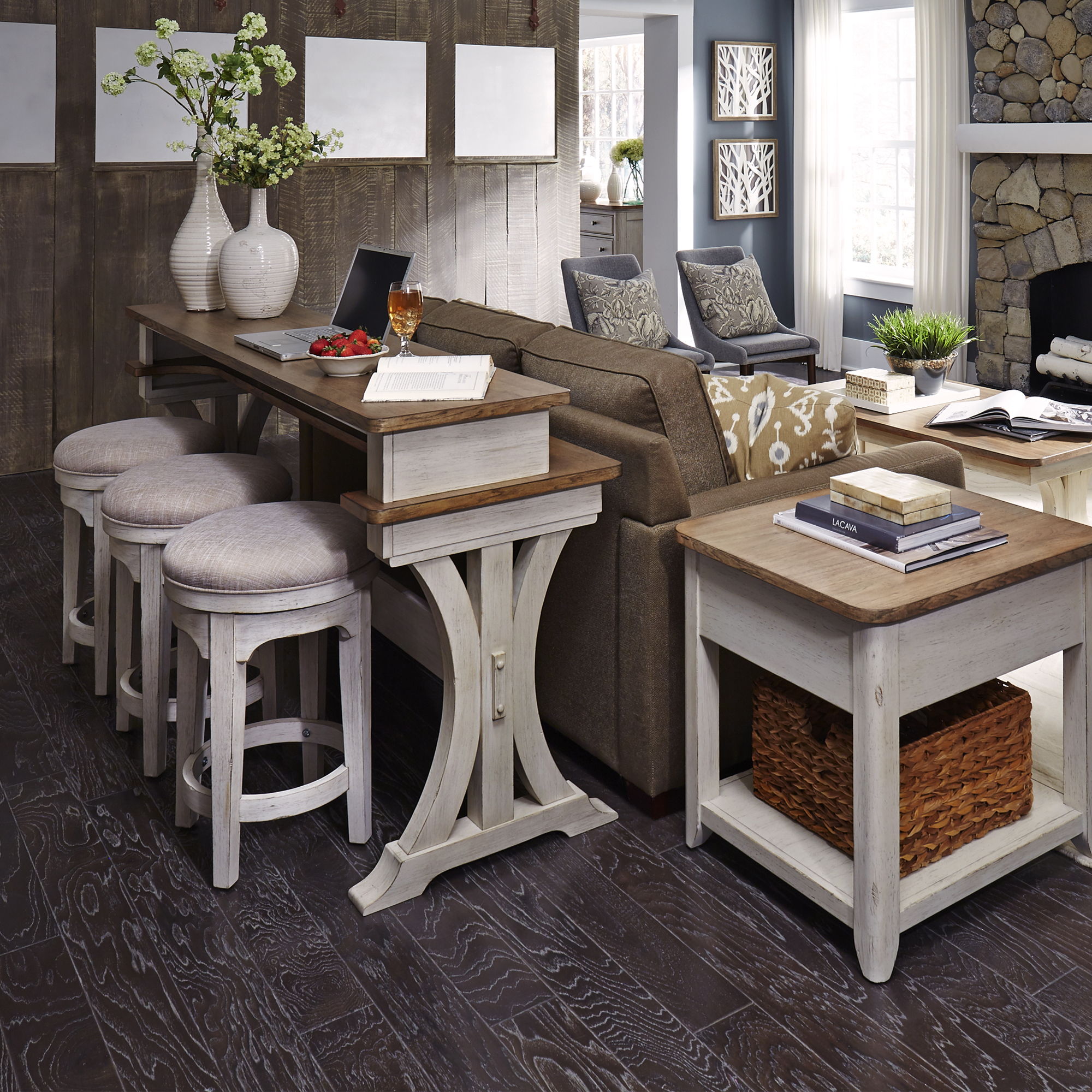 Farmhouse Reimagined - 4 Piece Dining Room Set - Antique White / Chestnut Tops