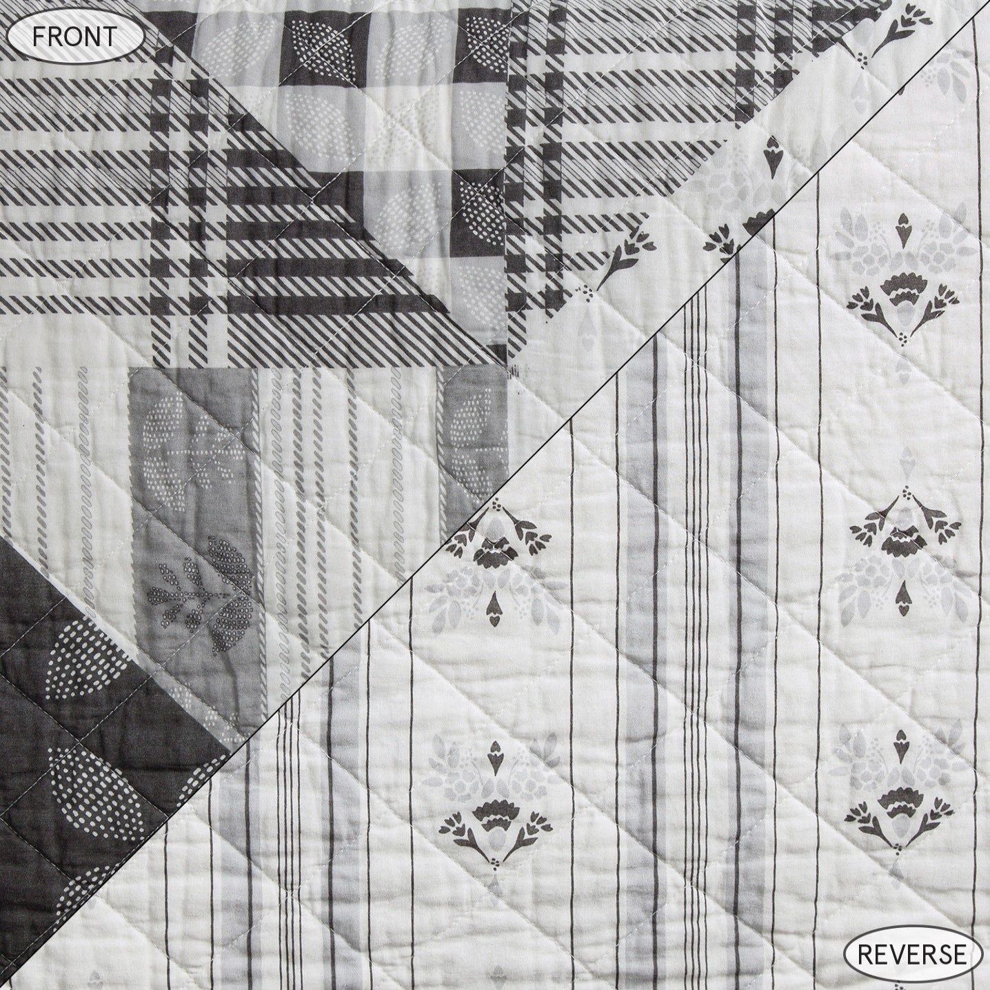 Patchwork Prairie - King Reversible Quilt Set (Set of 3) - Black