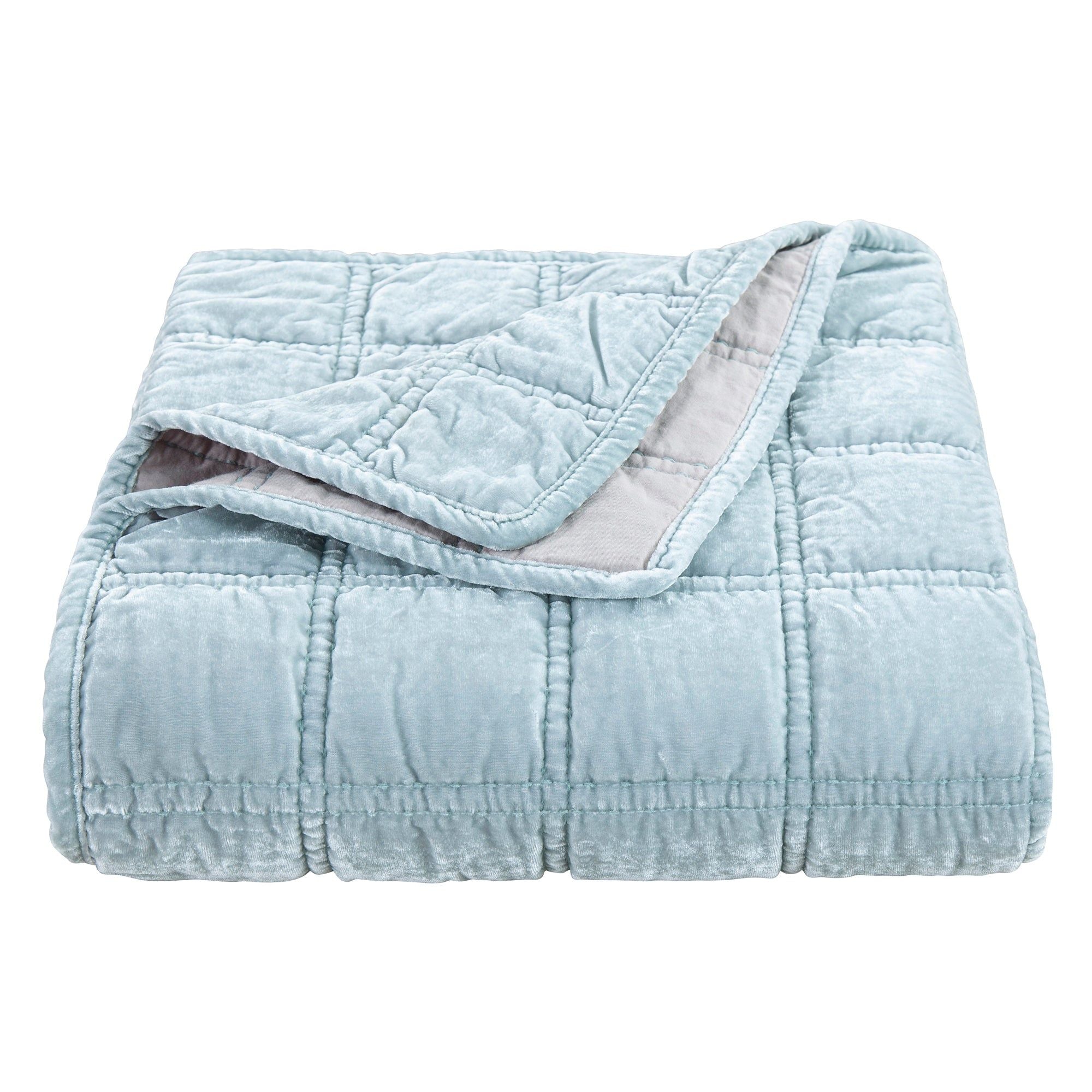 Stella - Faux Silk Velvet Double Box Stitch Throw - Icy Blue