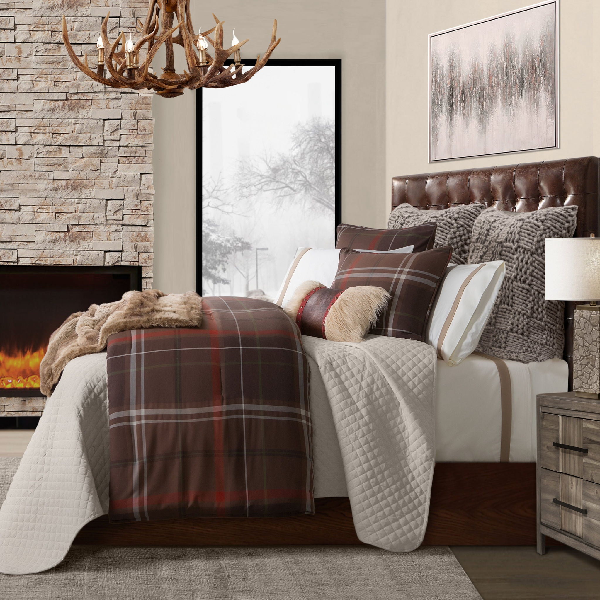 Jackson - Queen Plaid Duvet Cover Set (Set of 3) - Brown / Red