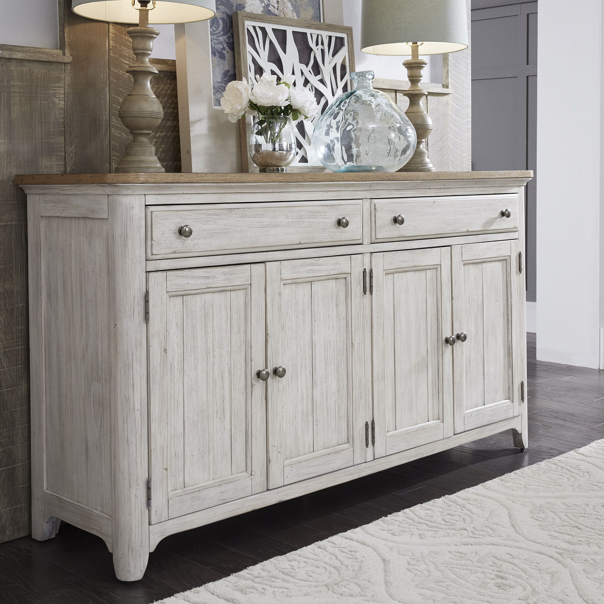 Farmhouse Reimagined - Server - Antique White / Chestnut Tops