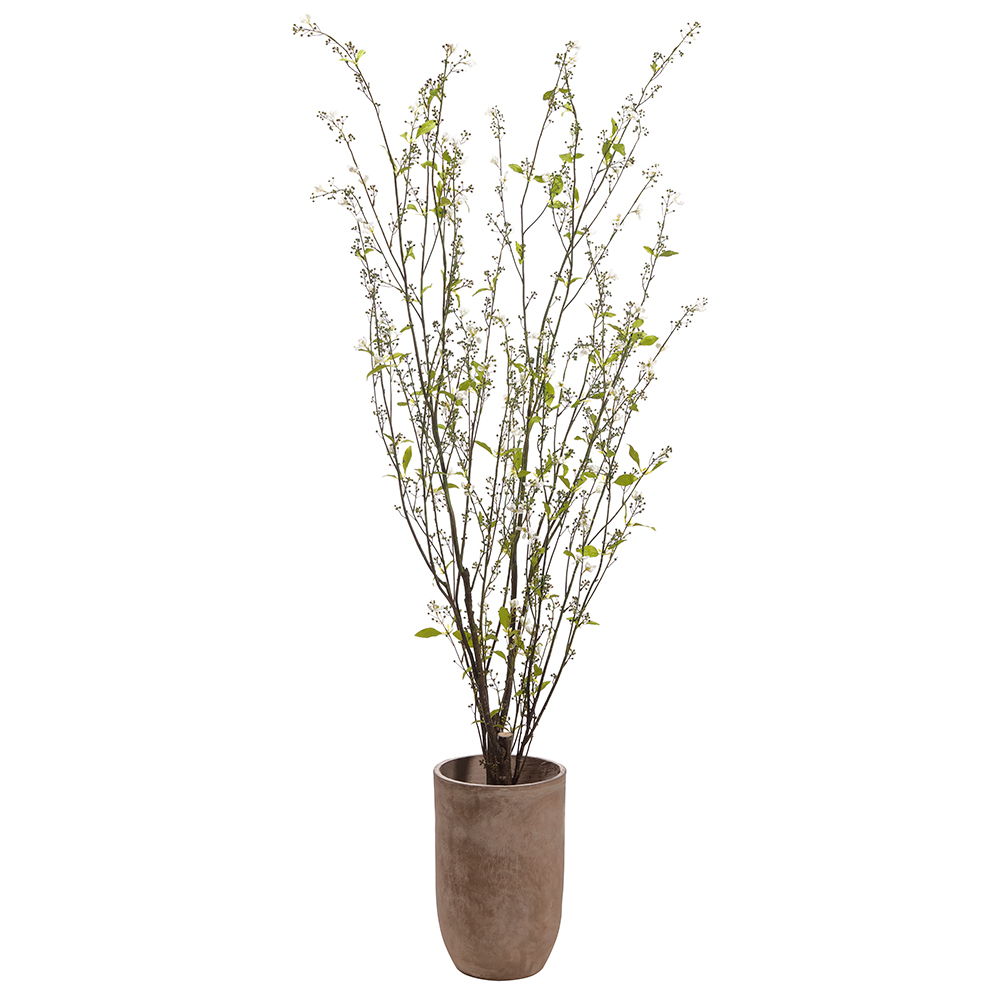Berries/Flower/Leaf Tree in Cement Planter Green White