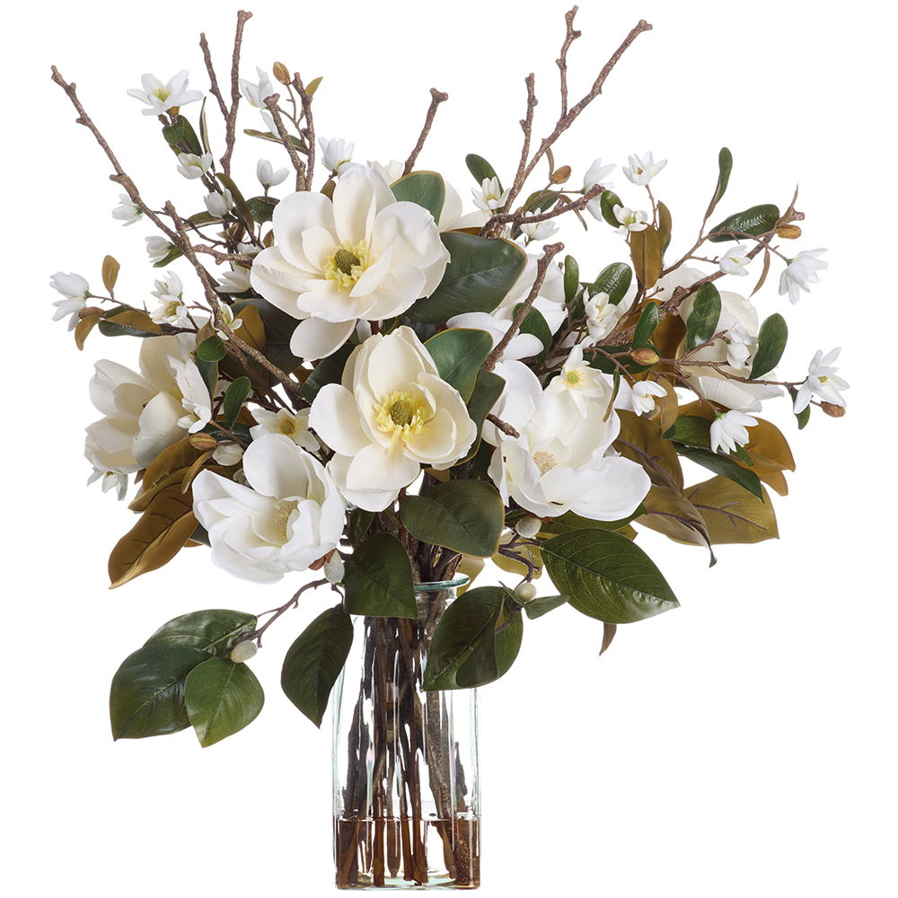 Magnolia Arrangement in Glass Vase White