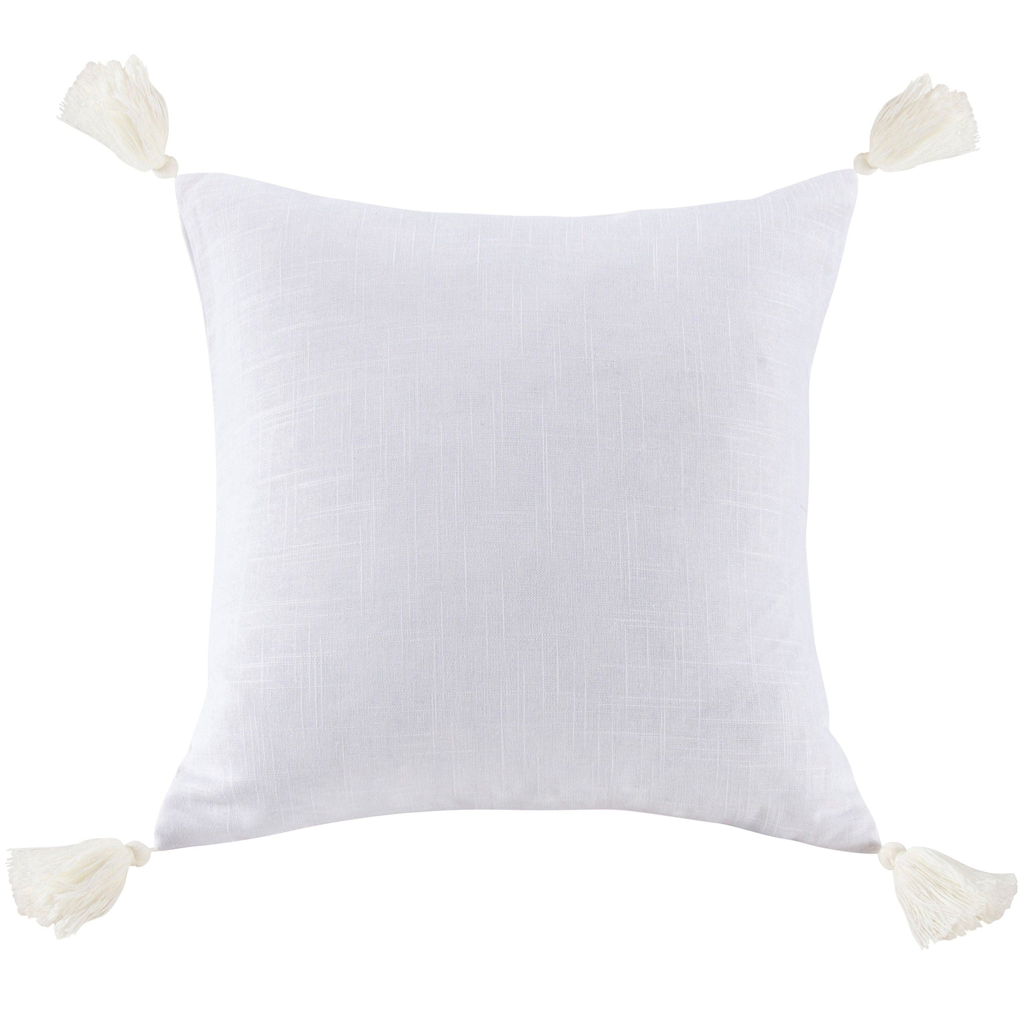 Luna - Washed Linen Tasseled Square Pillow - White