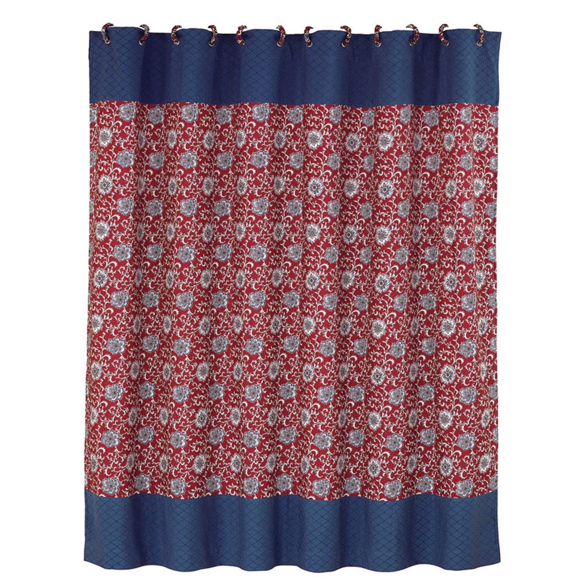 Bandera - Floral Detailed Shower Curtain - Blue / Red