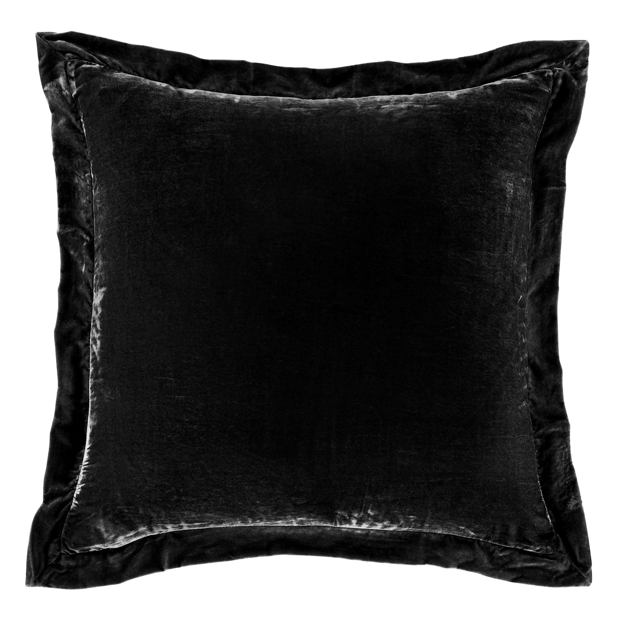 Stella - Faux Silk Velvet Flanged Euro Sham - Black