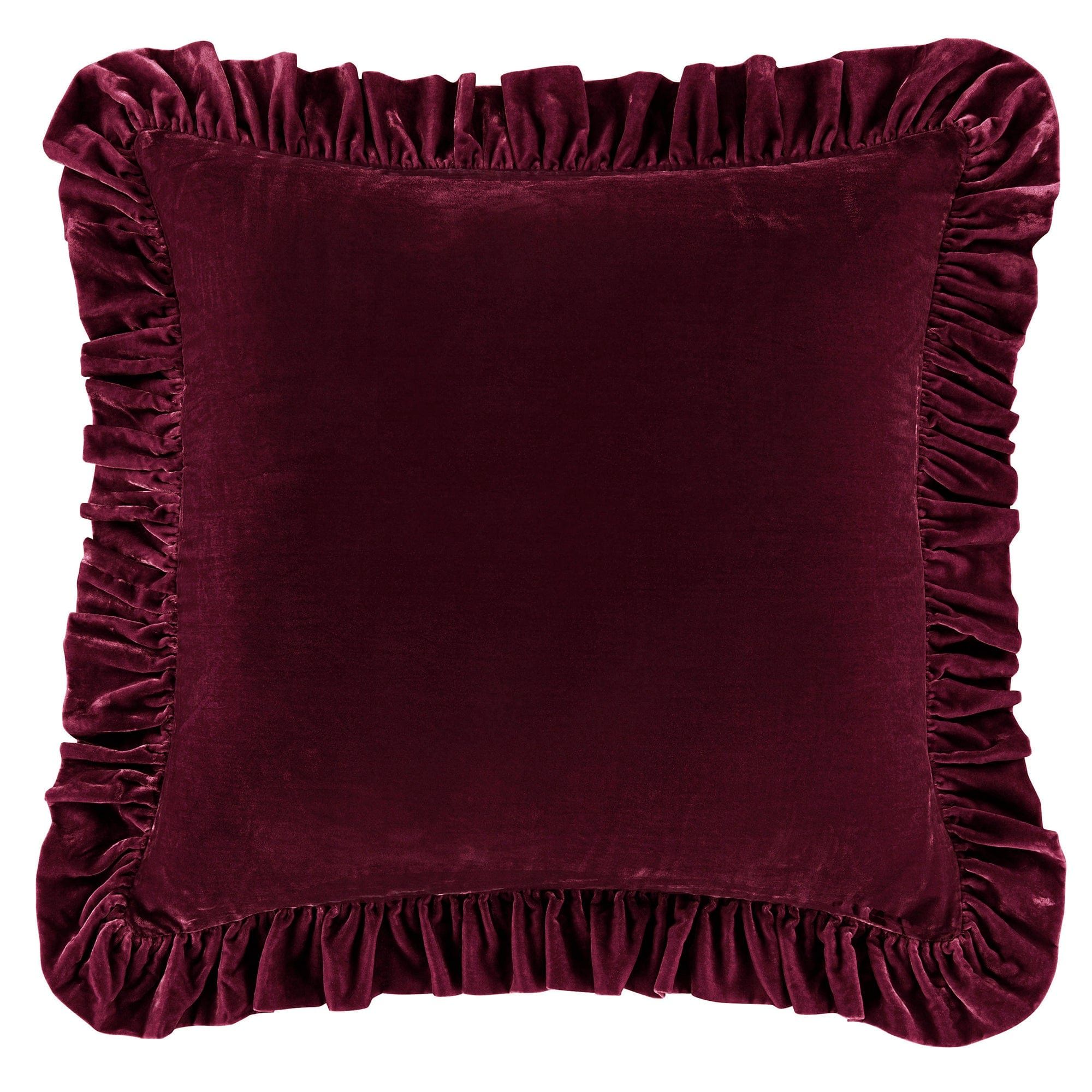 Stella - Faux Silk Velvet Ruffled Euro Sham - Garnet Red