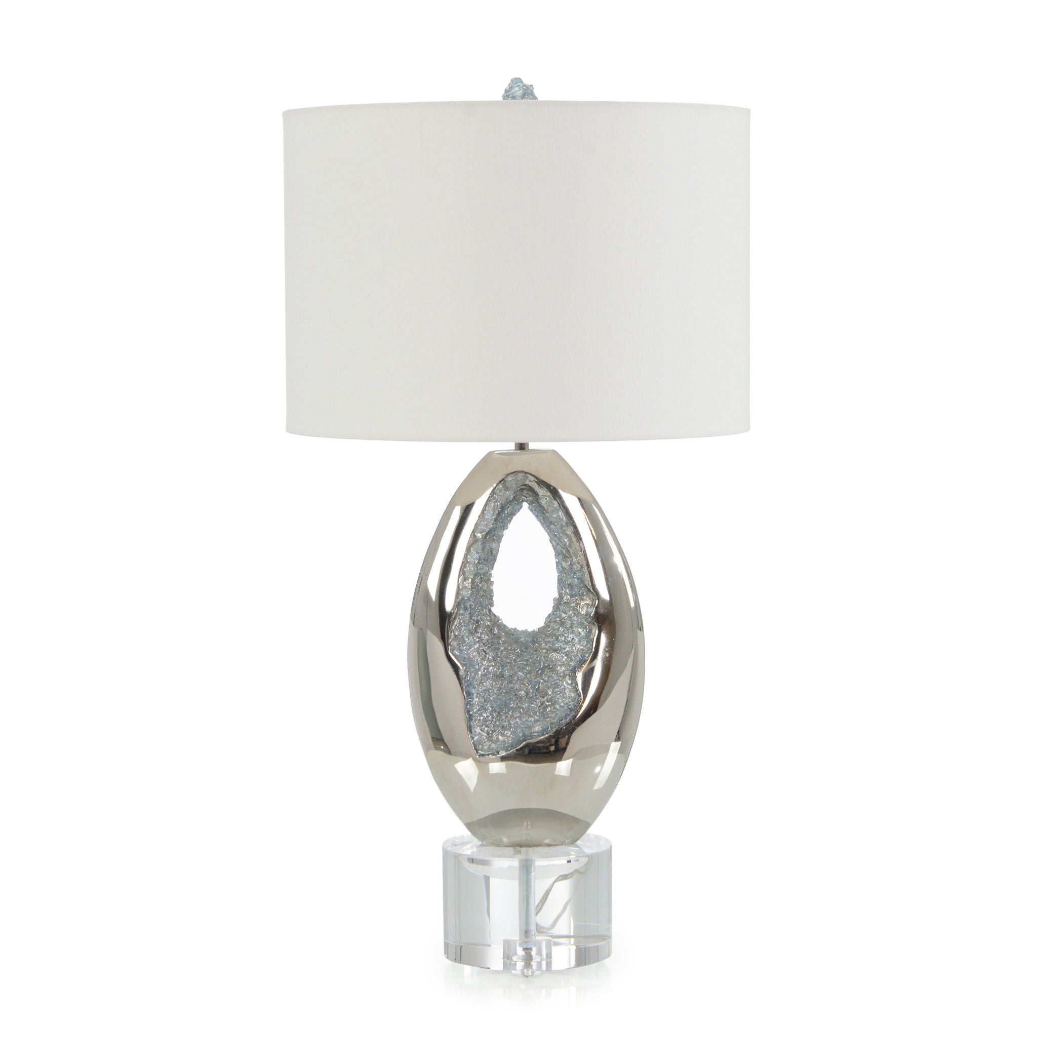 Polished Nickel and Sea Blue Geode Table Lamp
