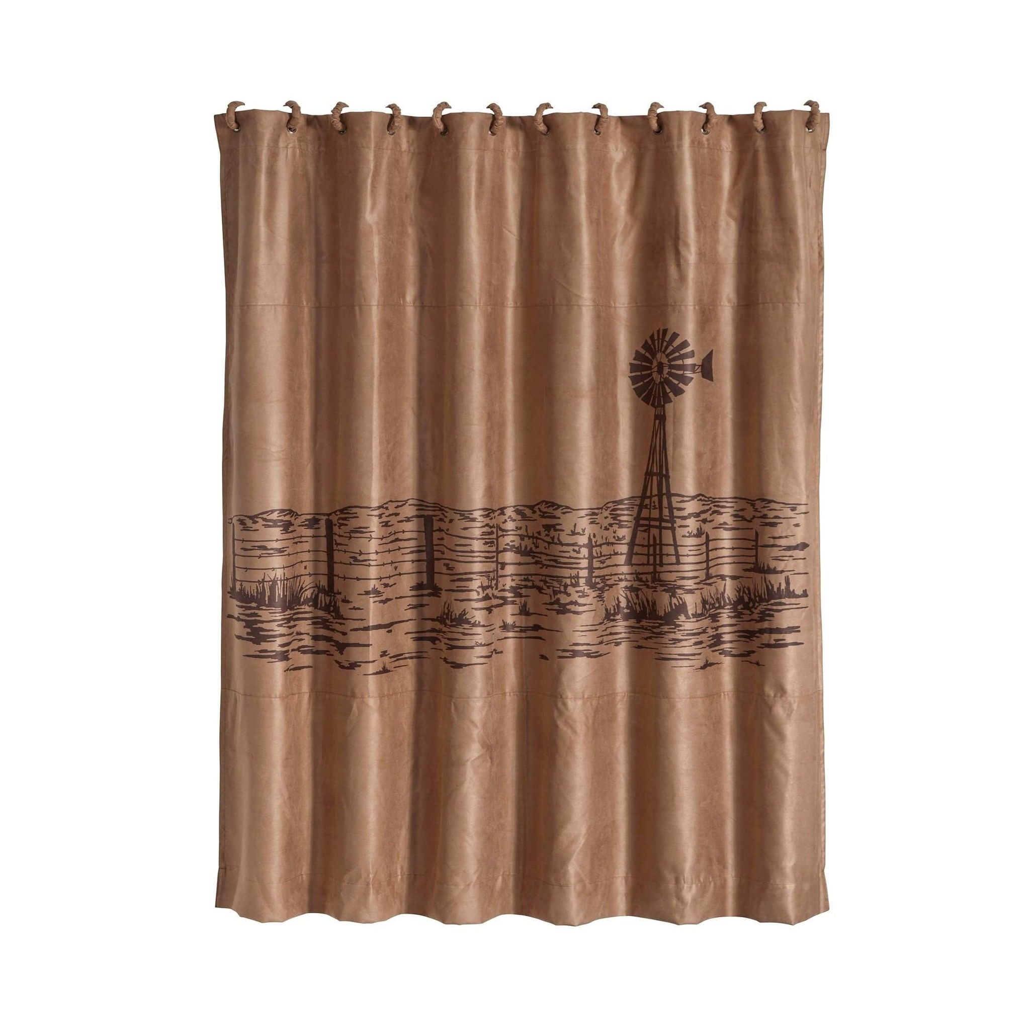 Jasper - Embroidered Landscape Shower Curtain - Tan / Brown