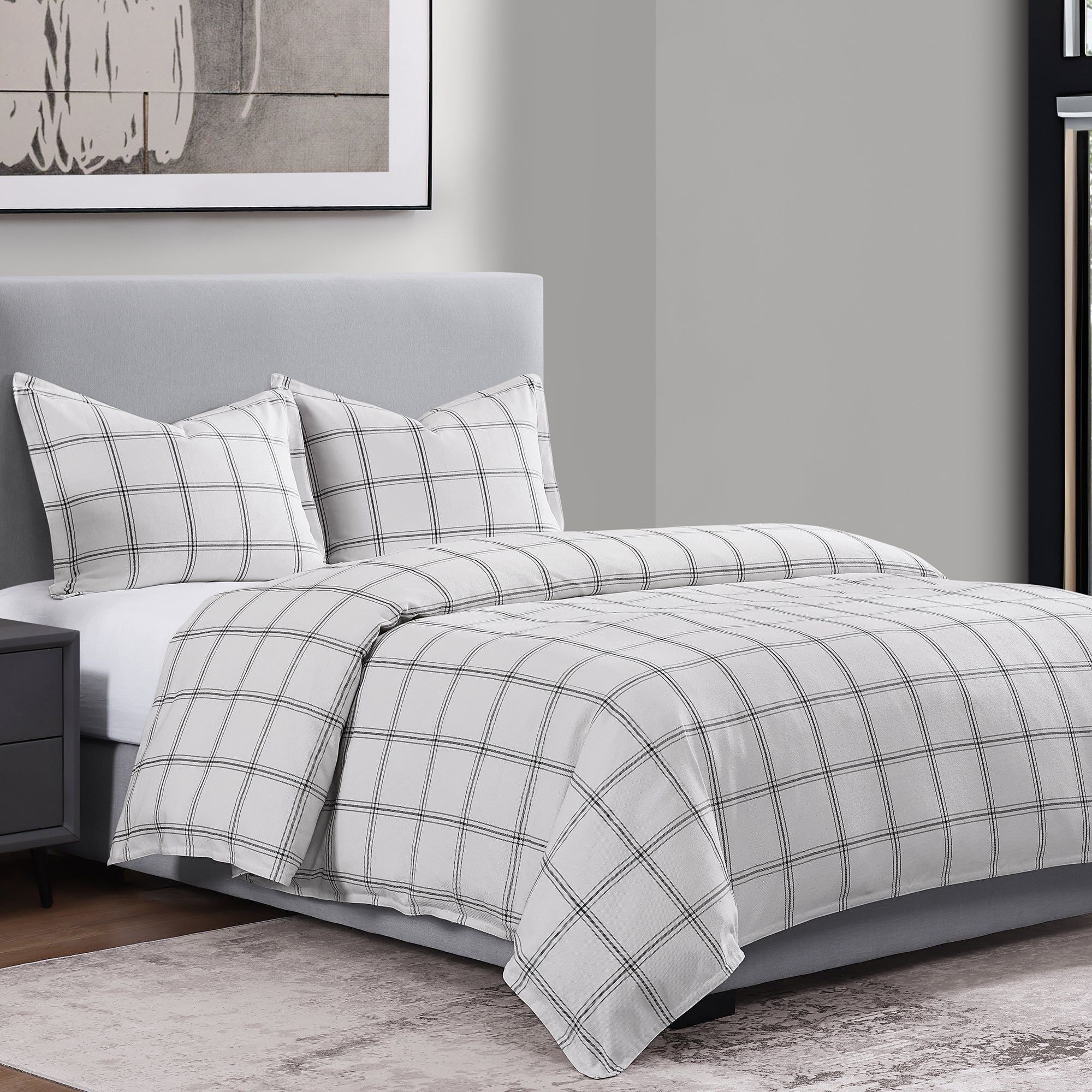 Windowpane - Queen Plaid Comforter Set (Set of 3) - White