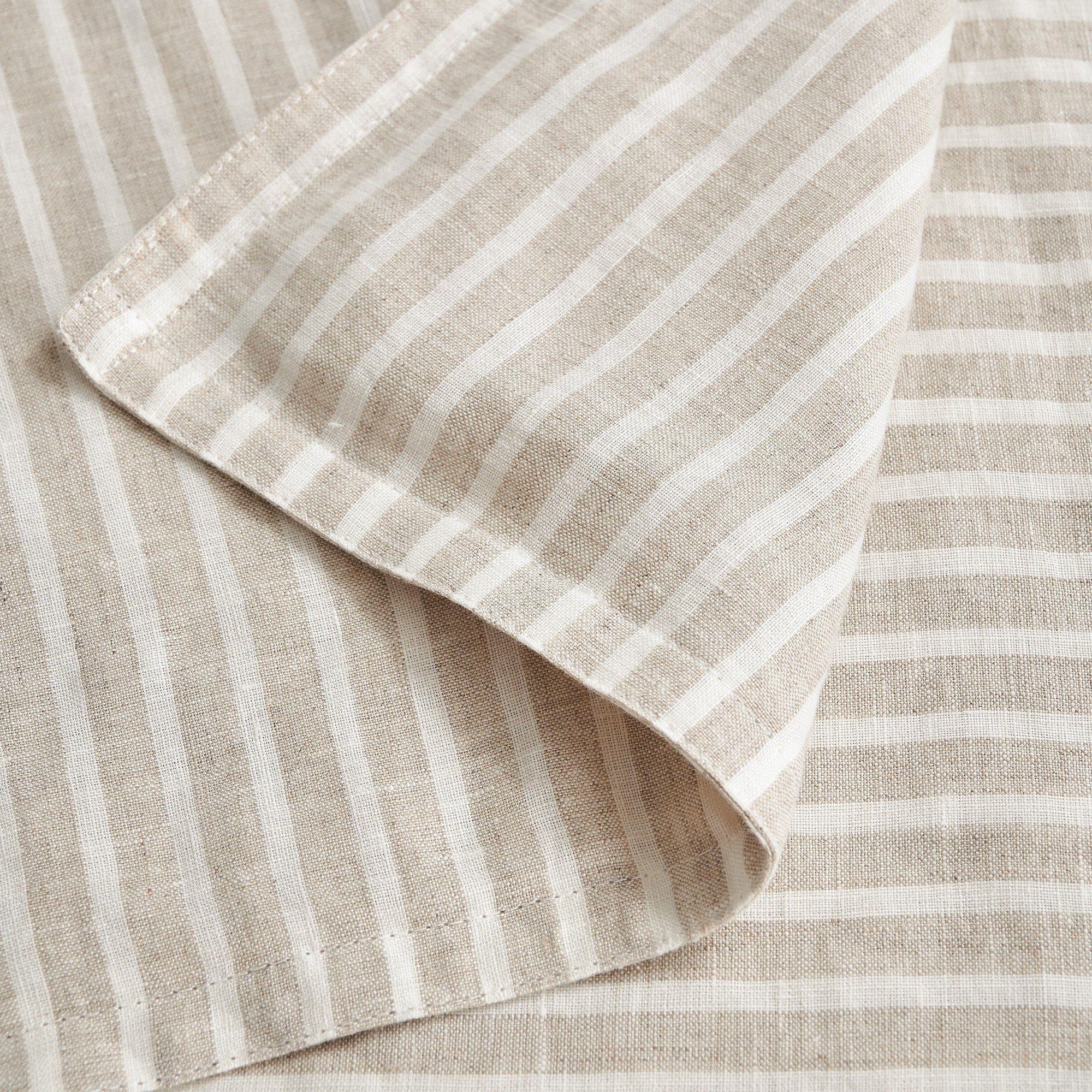 100% French Flax Linen - Queen Railroad Stripe Duvet Cover Set (Set of 3) - Natural