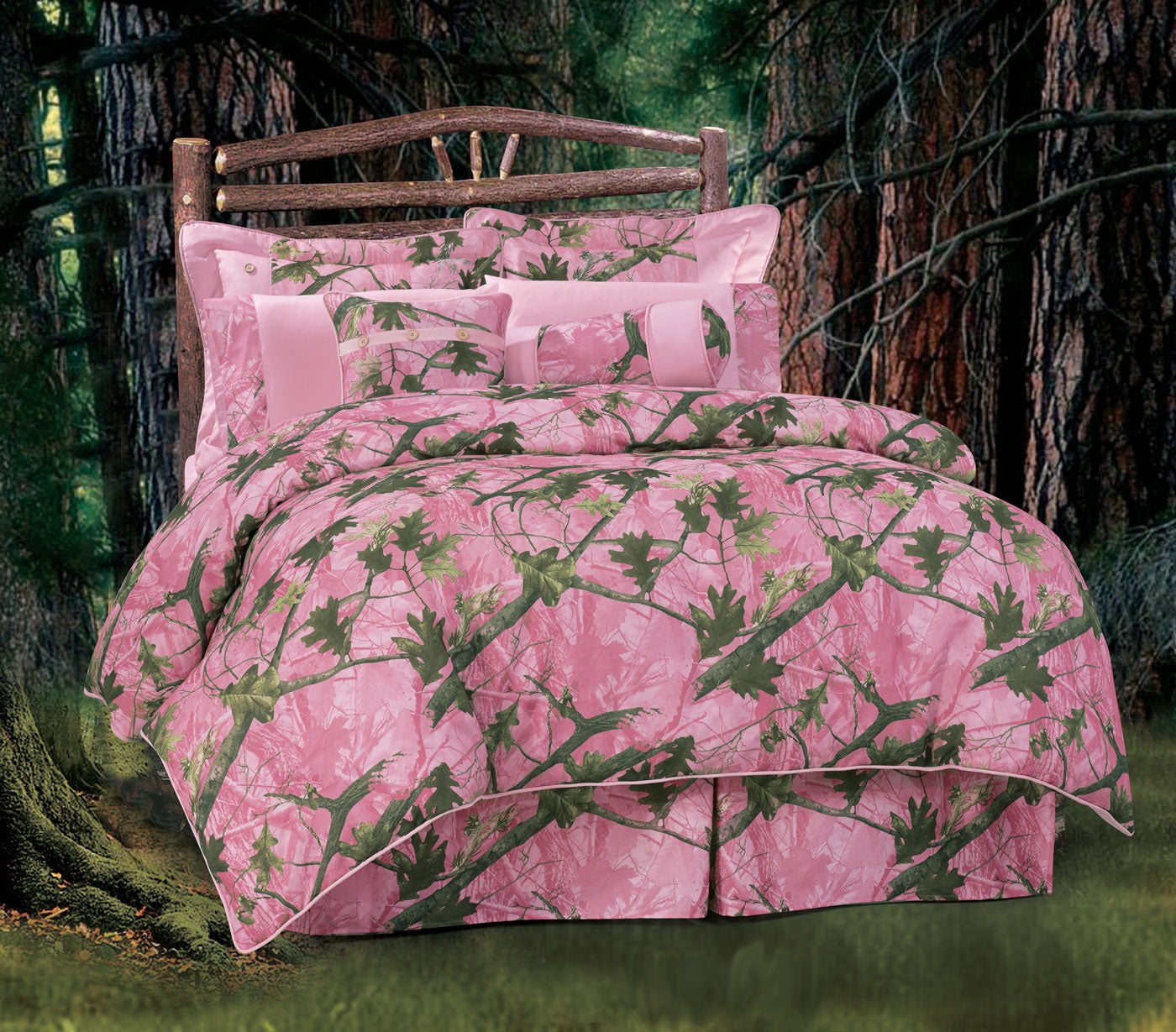 Camo - Oak Camo Queen Comforter Set (Set of 7) - Pink / Green