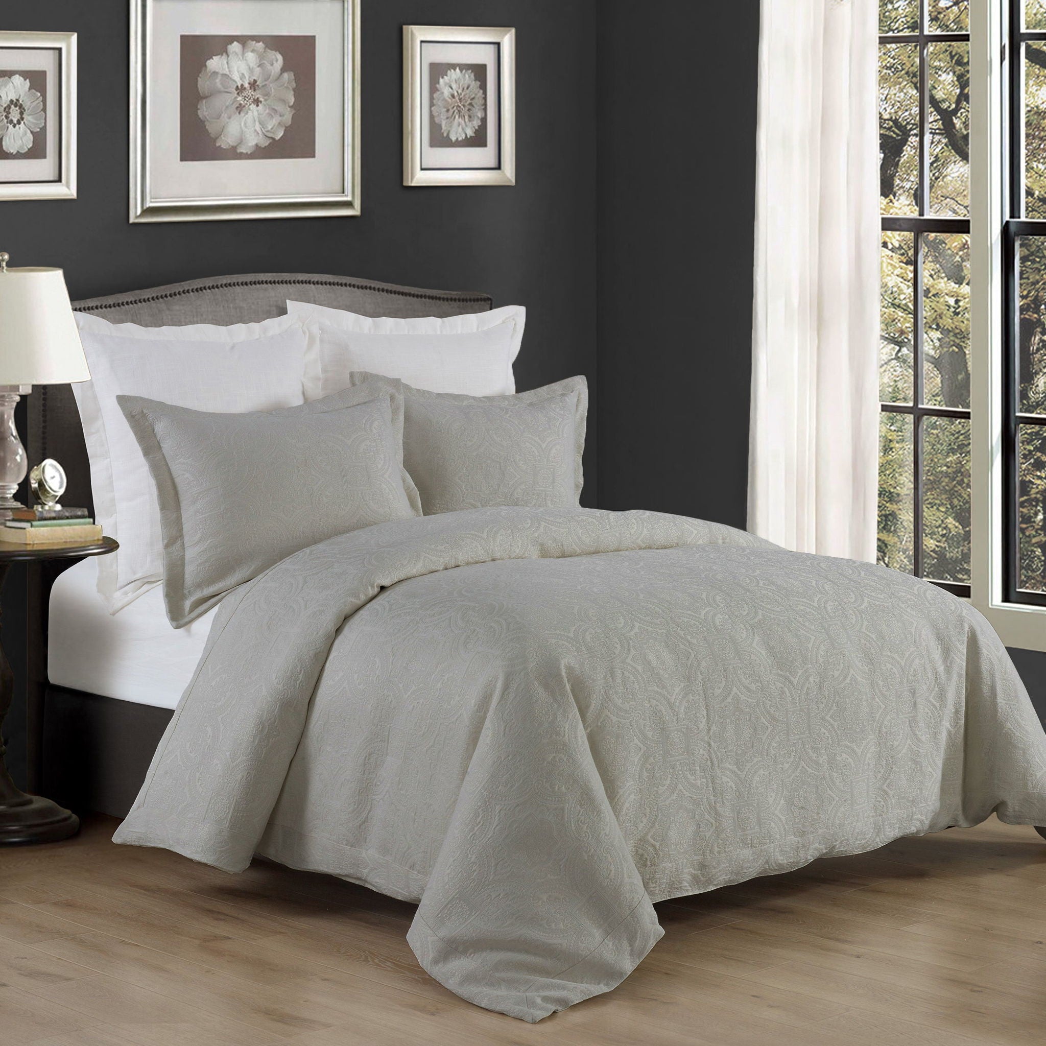 Matelasse - King Duvet Cover Set (Set of 3) - Gray