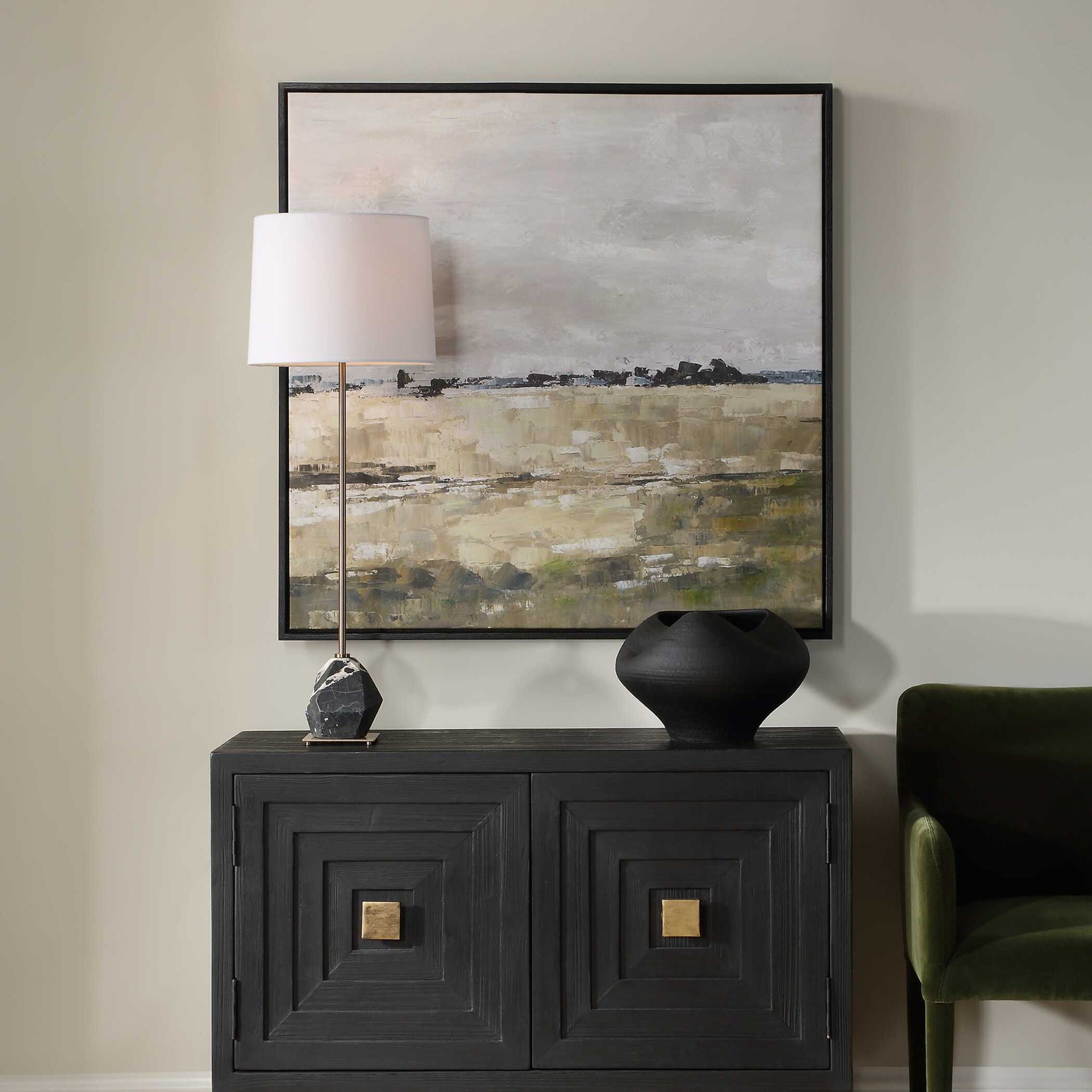 Fragment - Hand Painted Landscape Art - Black / Brown / Gray / Green / White