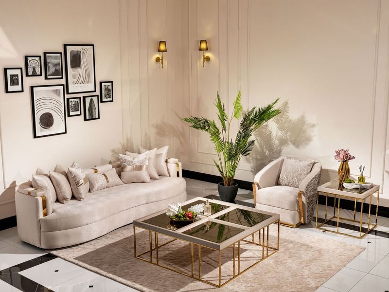 Carmela - Mansion Sofa - Almond / Gold