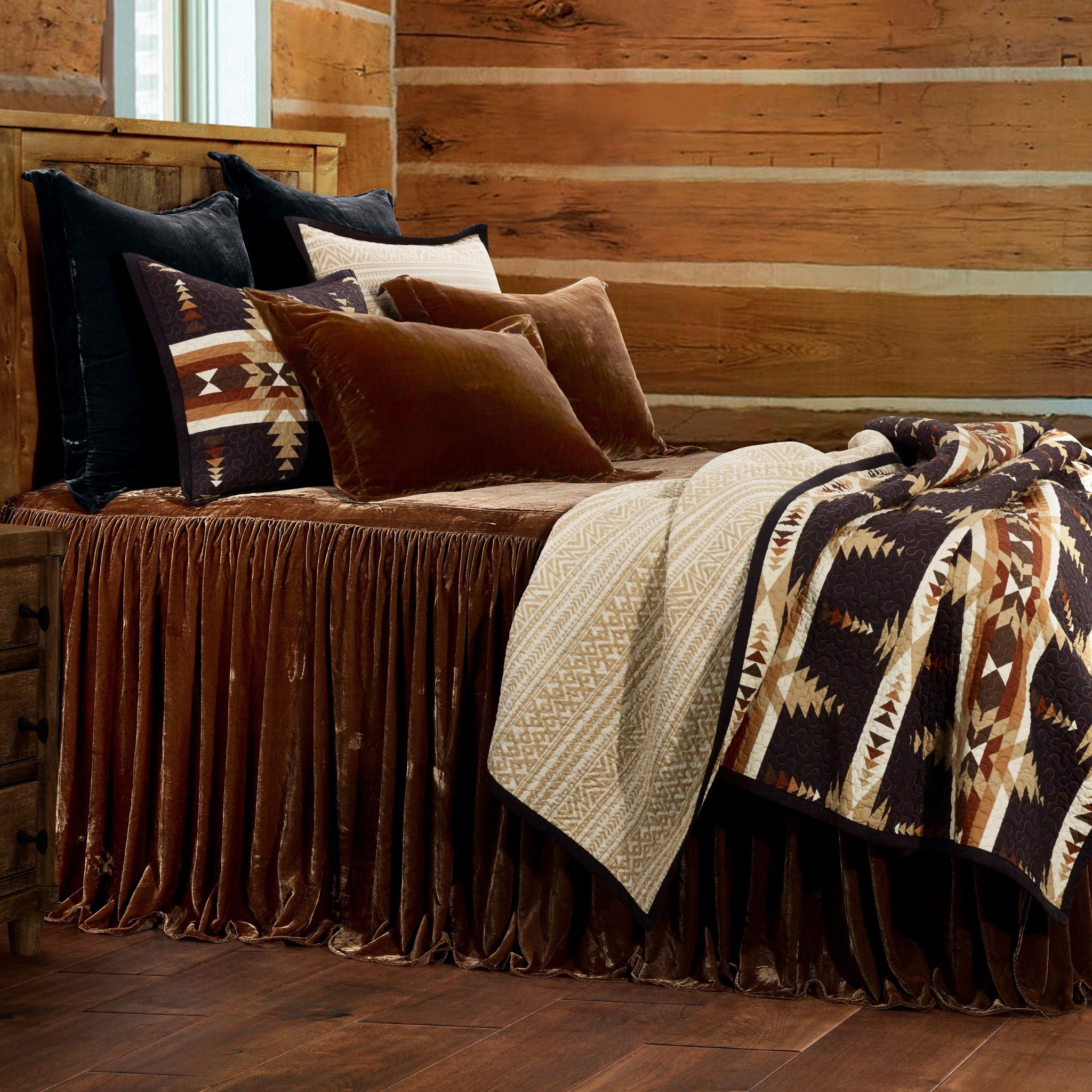 Stella - Queen Faux Silk Velvet Bedspread Set (Set of 3) - Copper Brown