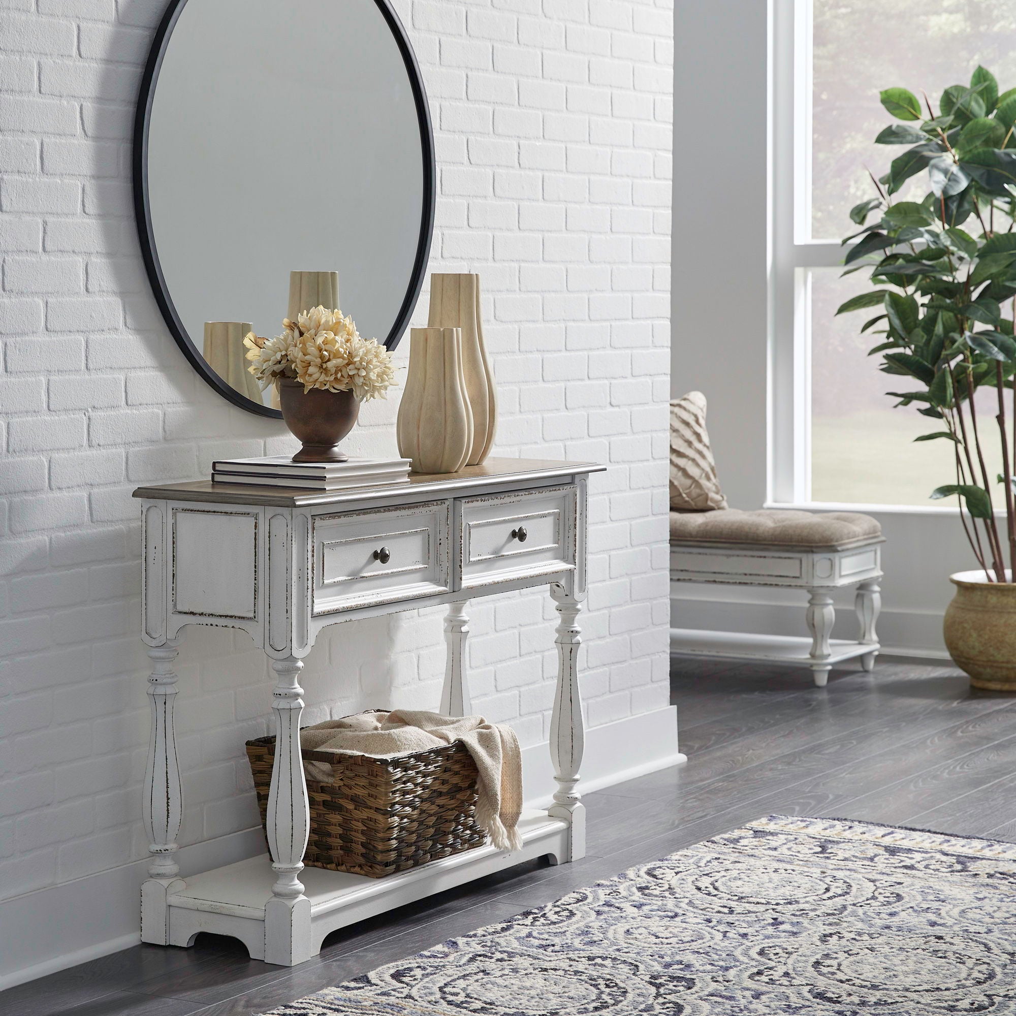 Magnolia Manor - Hall Console Bottom With Shelf For Display & Storage - Antique White