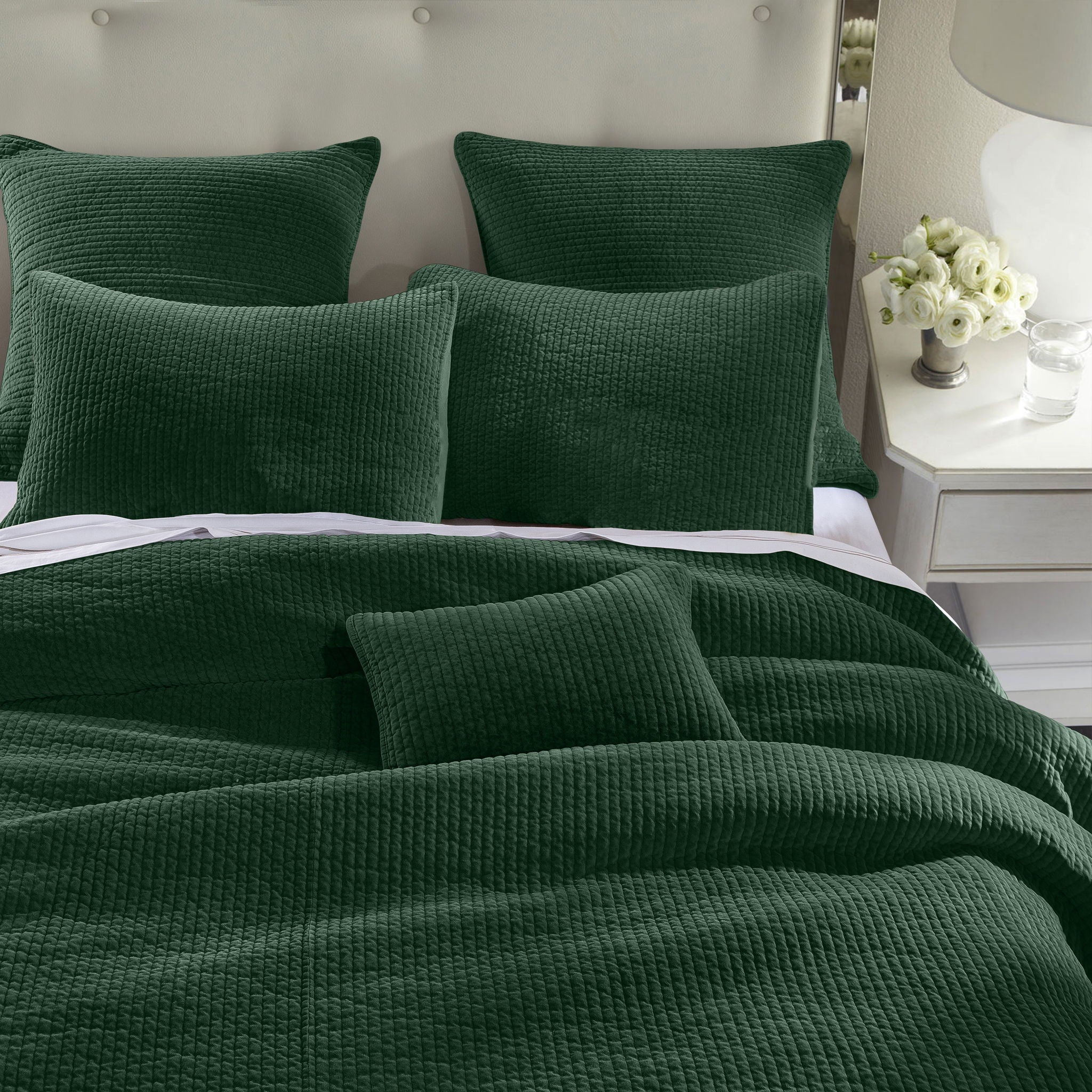 Stonewashed Cotton Velvet - Full/Queen Quilt Set (Set of 3) - Emerald